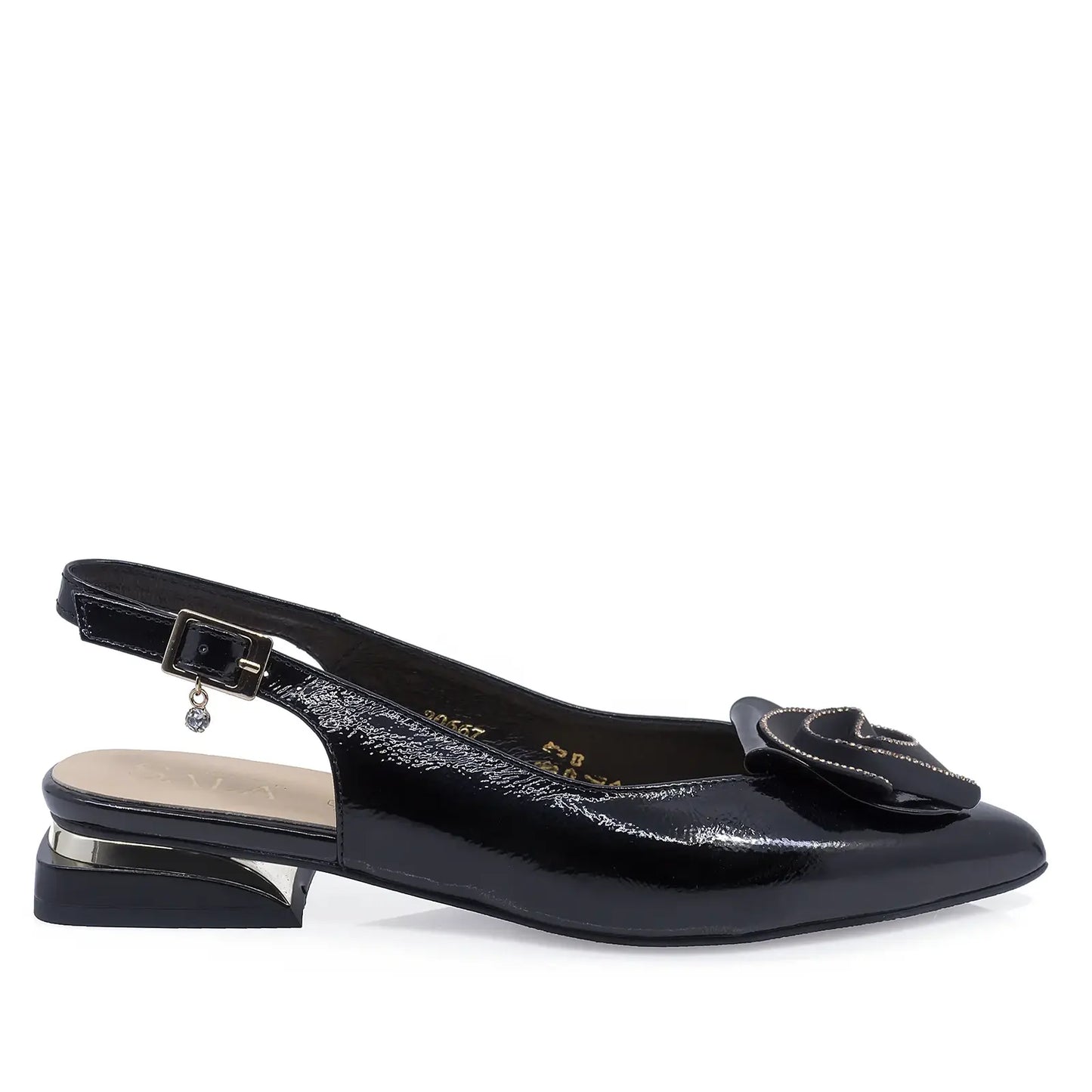 Pantofi damă eleganți din piele lăcuită neagră Sala 20667 vedere lateral dreapta