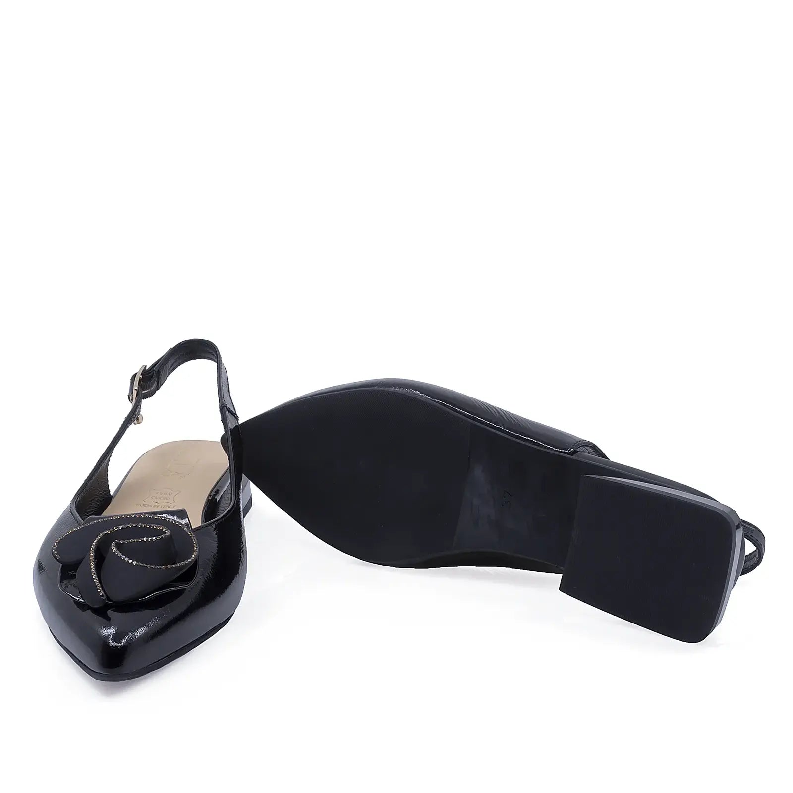 Talpă pantofi damă eleganți Sala 20667 piele lăcuită neagră detaliu exterior