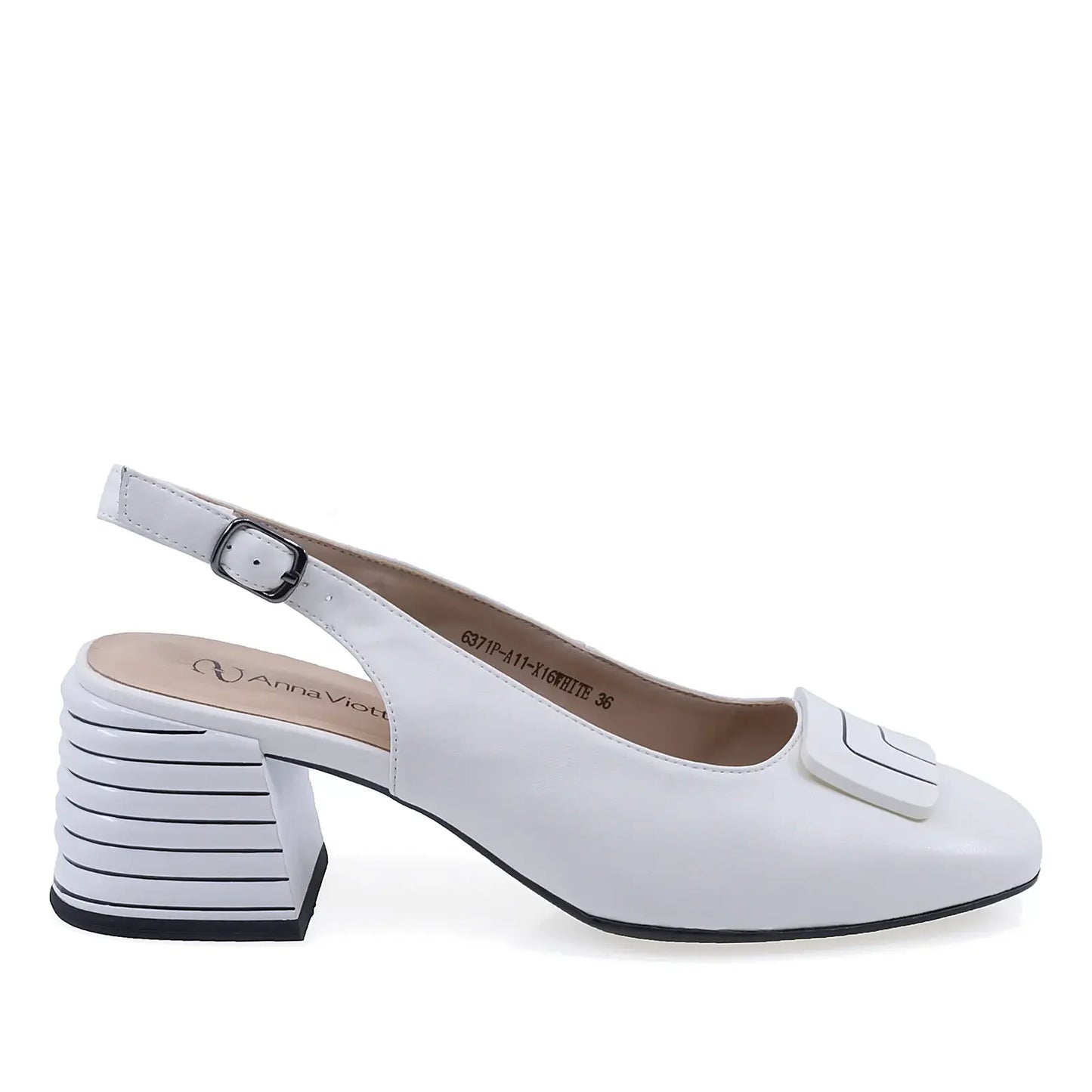 Pantofi damă eleganți din piele naturală albă Anna Viotti D105-6371P-A11-X16, vedere lateral dreapta, design slingback cu toc de 6 cm
