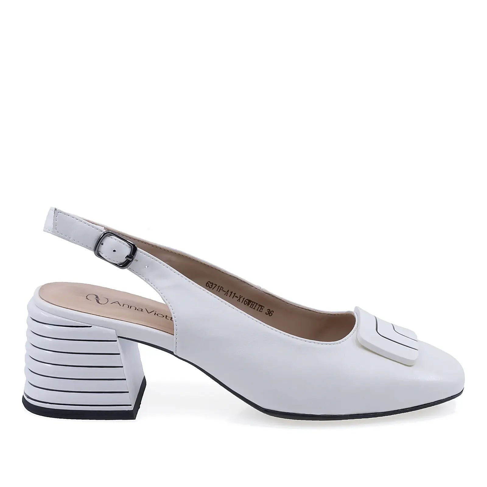 Pantofi damă eleganți din piele naturală albă Anna Viotti D105-6371P-A11-X16, vedere lateral dreapta, design slingback cu toc de 6 cm