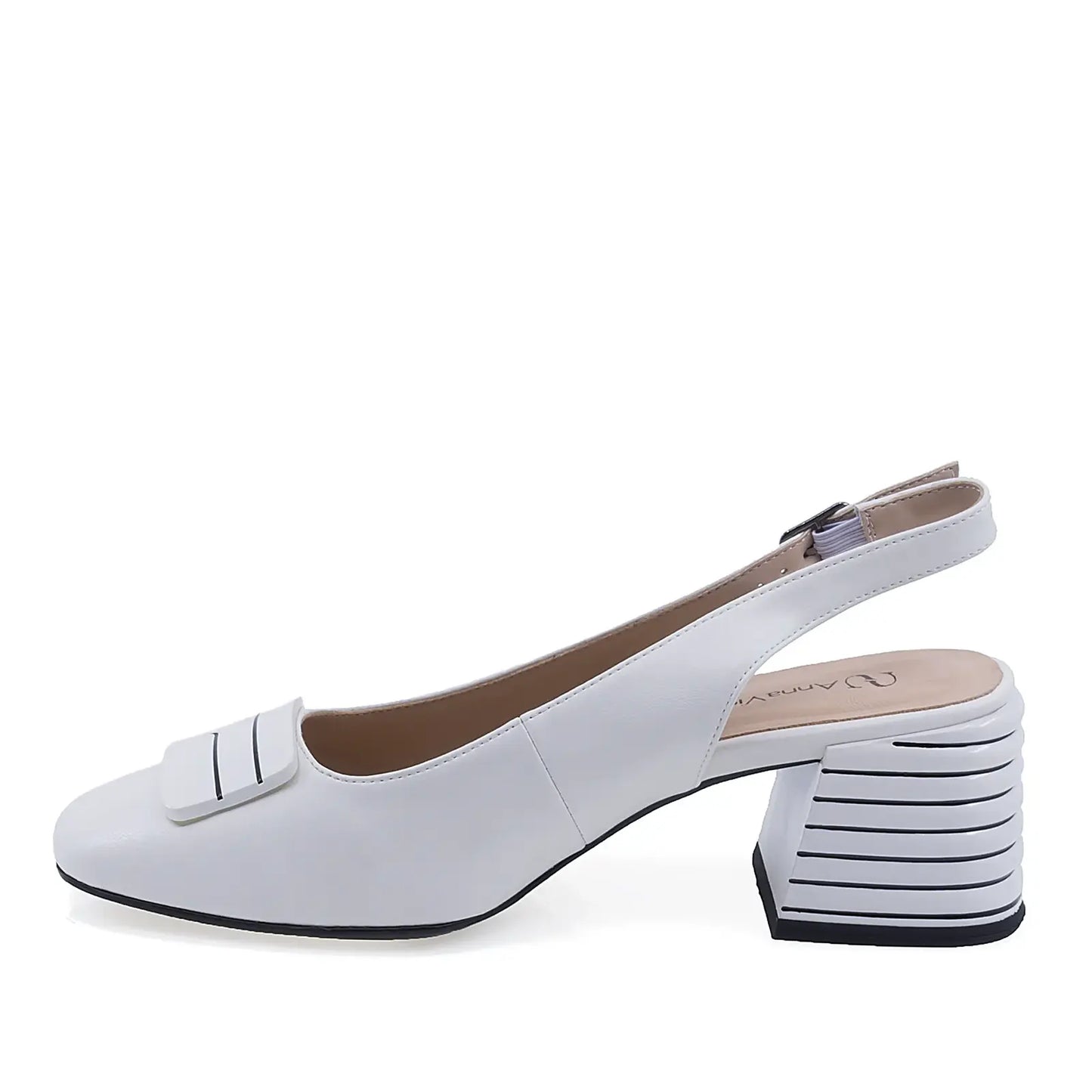 Pantofi damă eleganți Anna Viotti D105-6371P-A11-X16 din piele naturală albă, vedere lateral stânga, model rafinat cu toc mediu