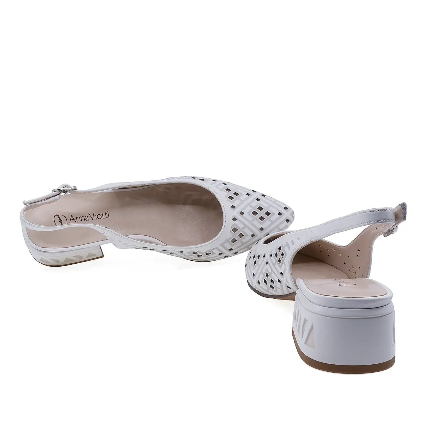 Branț pantofi damă eleganți Anna Viotti din piele naturală albă, model D106-QH3A236-GW1068V-J, confort sporit