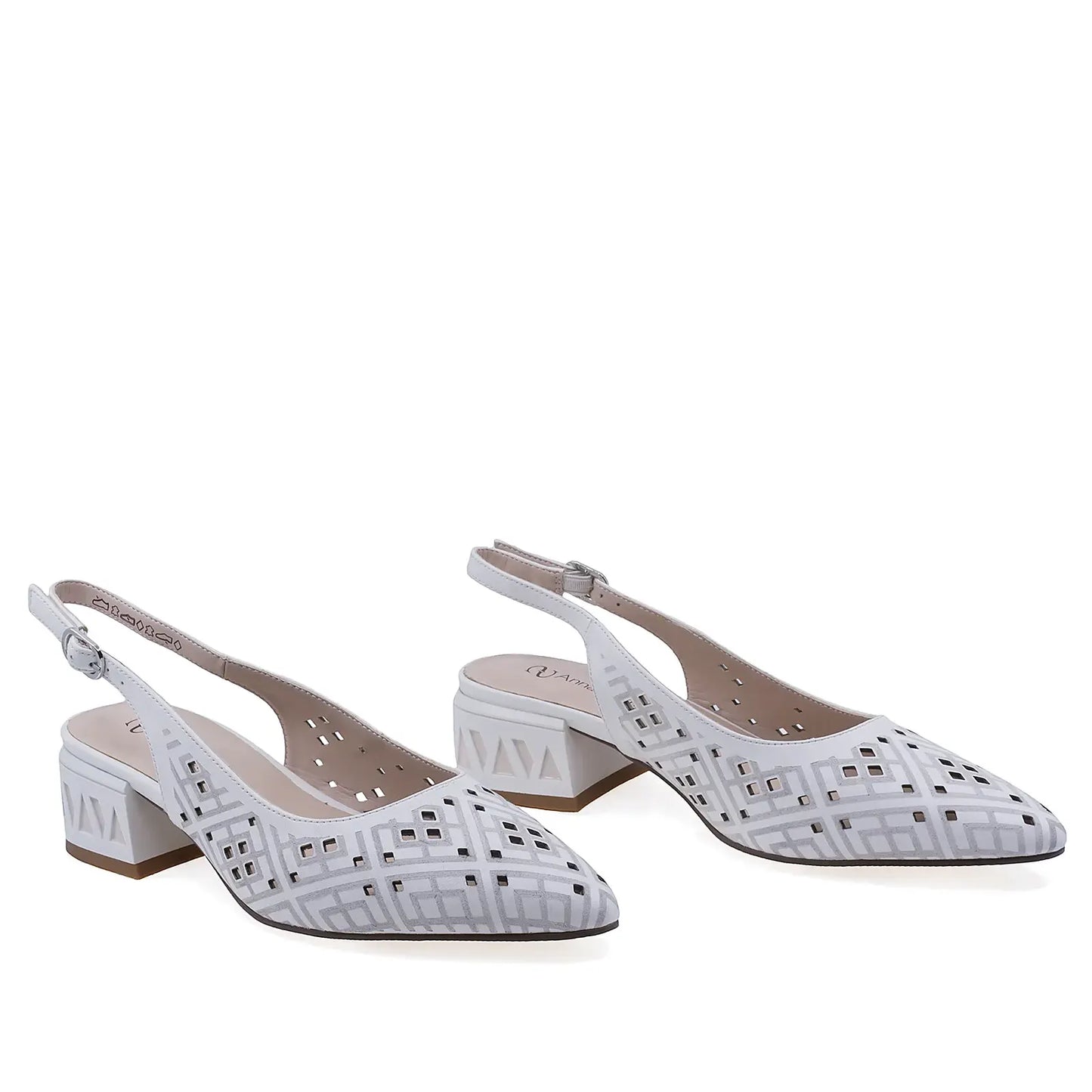 Pantofi damă eleganți Anna Viotti albi din piele naturală, model D106-QH3A236-GW1068V-J, vedere față