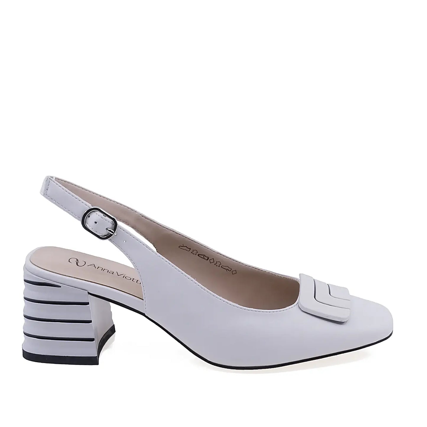 Pantofi dama eleganti Anna Viotti D106-H3G819-GW1056V-QJ din piele naturala alba vedere laterala dreapta cu toc patrat
