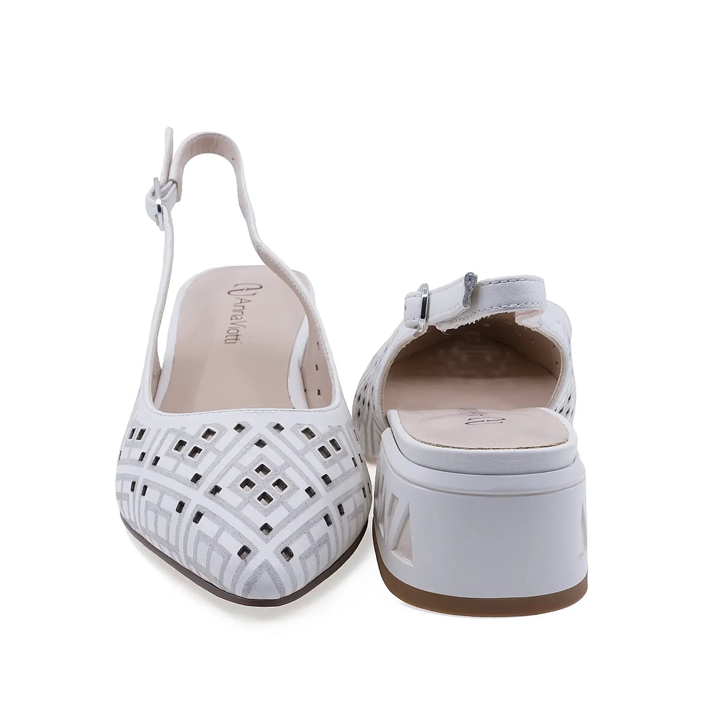 Pantofi damă eleganți Anna Viotti din piele naturală albă, model D106-QH3A236-GW1068V-J, vedere spate
