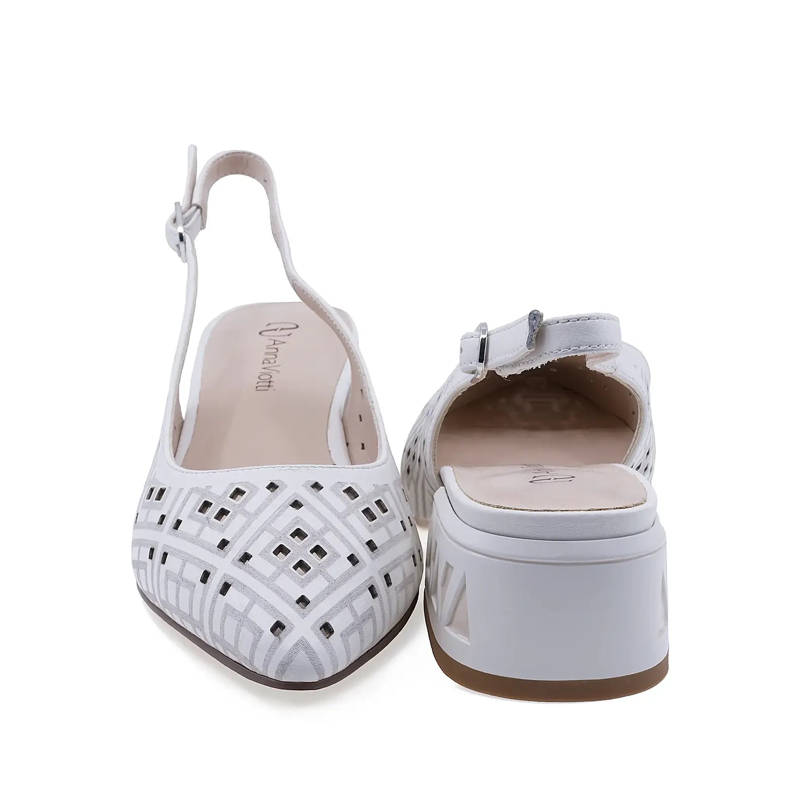 Pantofi damă eleganți Anna Viotti din piele naturală albă, model D106-QH3A236-GW1068V-J, vedere spate