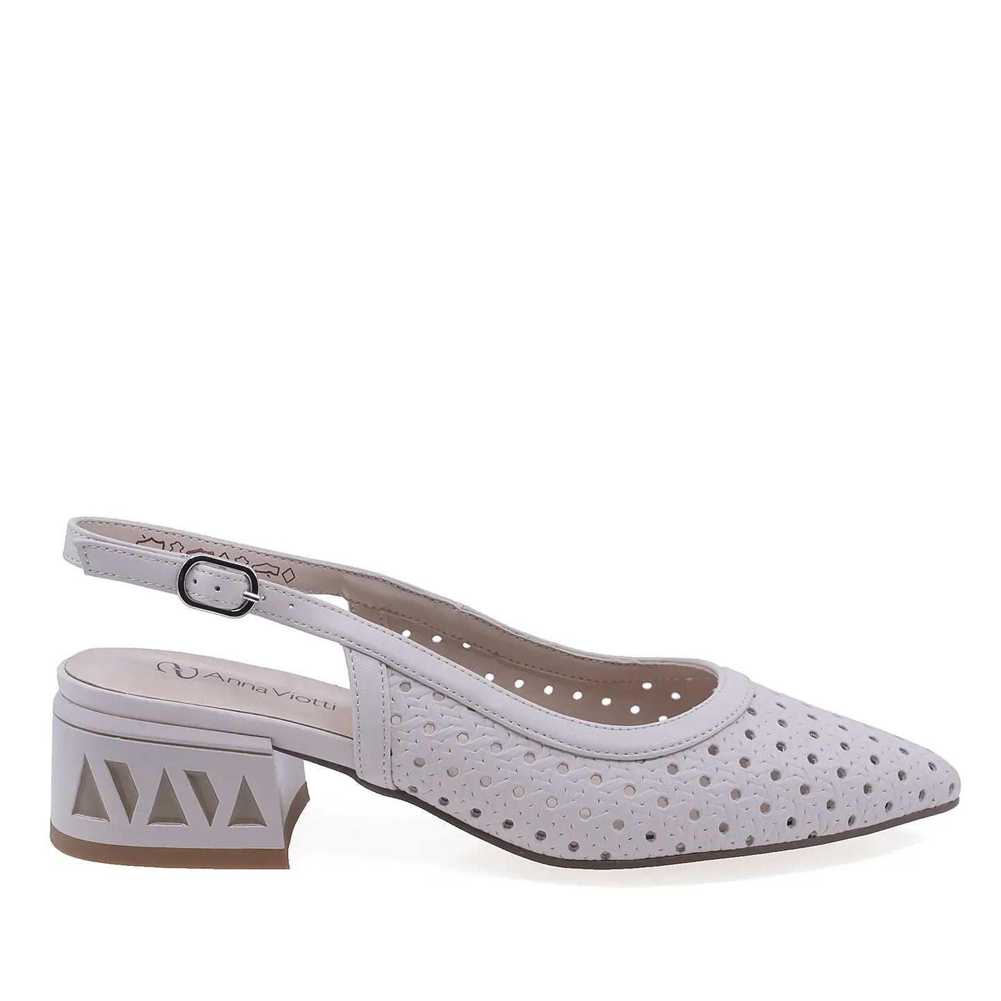 Pantofi dama eleganti Anna Viotti din piele naturala bej vedere lateral dreapta cu toc mediu comozi