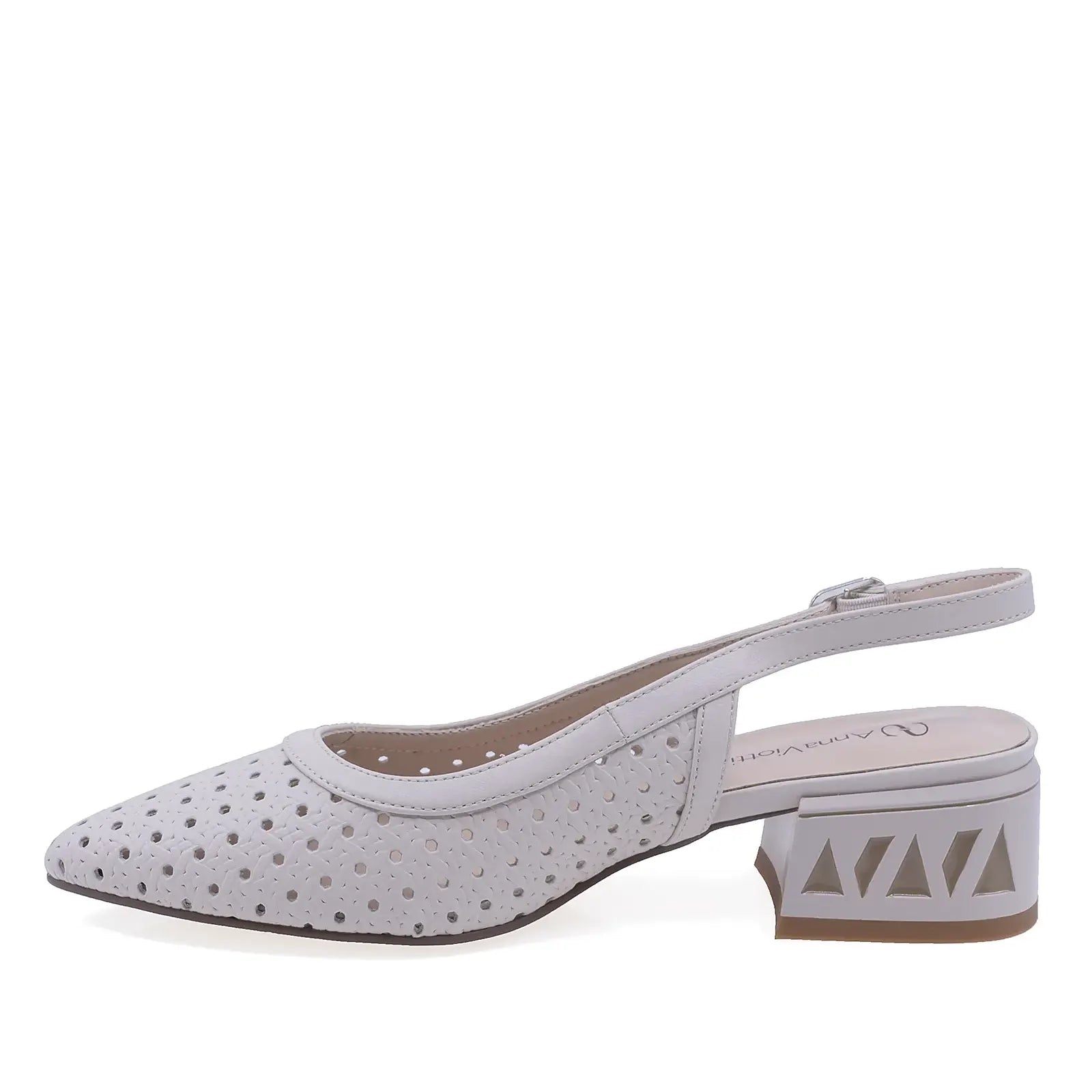 Pantofi dama eleganti piele naturala bej Anna Viotti vedere lateral stanga design rafinat