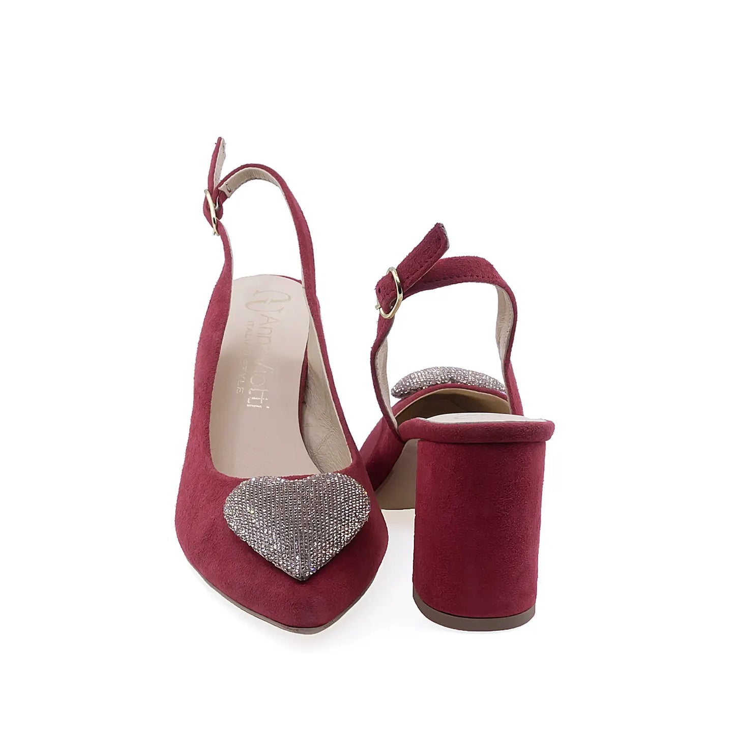 Pantofi damă roșii Kordel 2793, spate deschis, toc solid 7,5 cm, vedere din spate