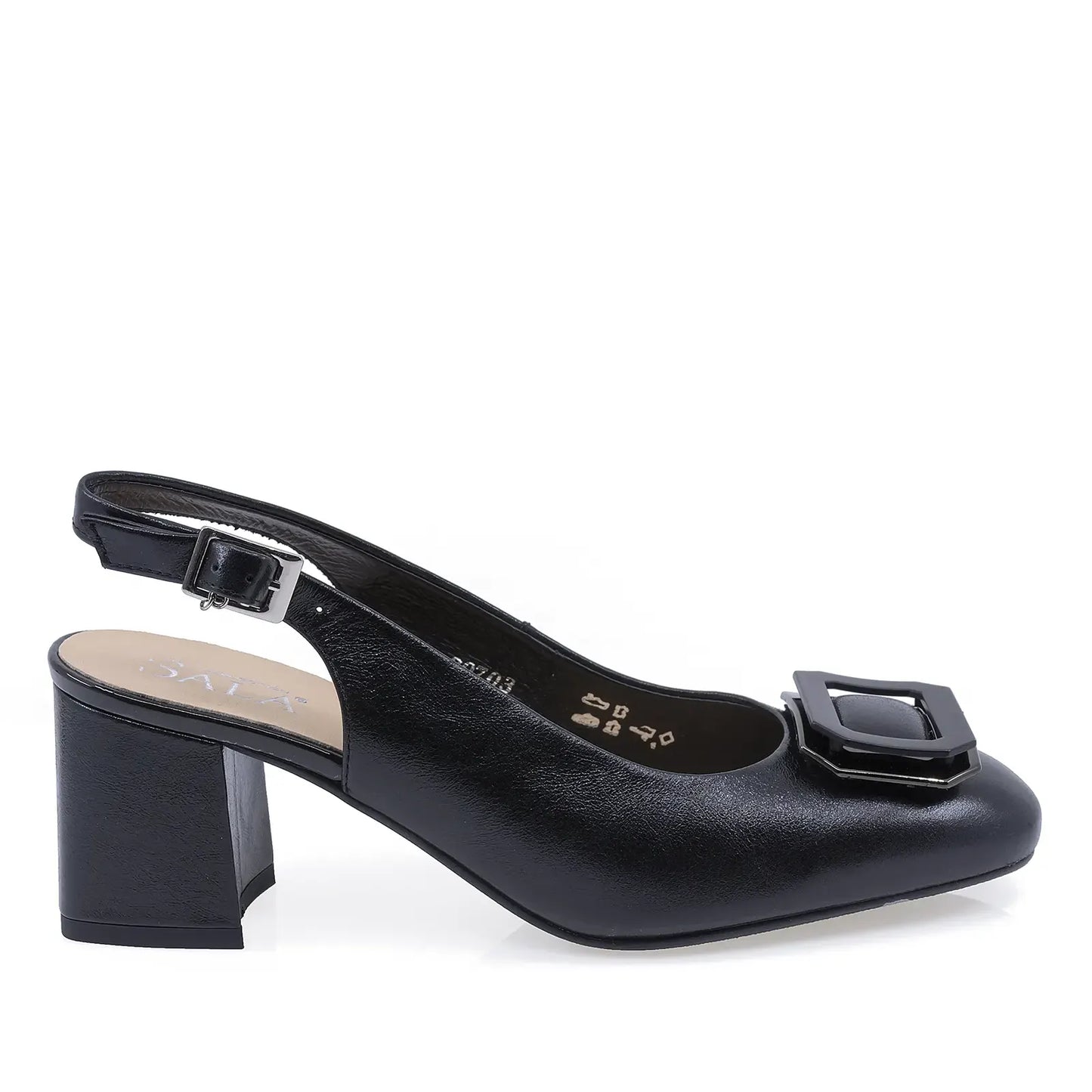 Pantofi damă Sala 20703 negri, vedere laterală dreapta, cu toc de 6 cm și design slingback elegant