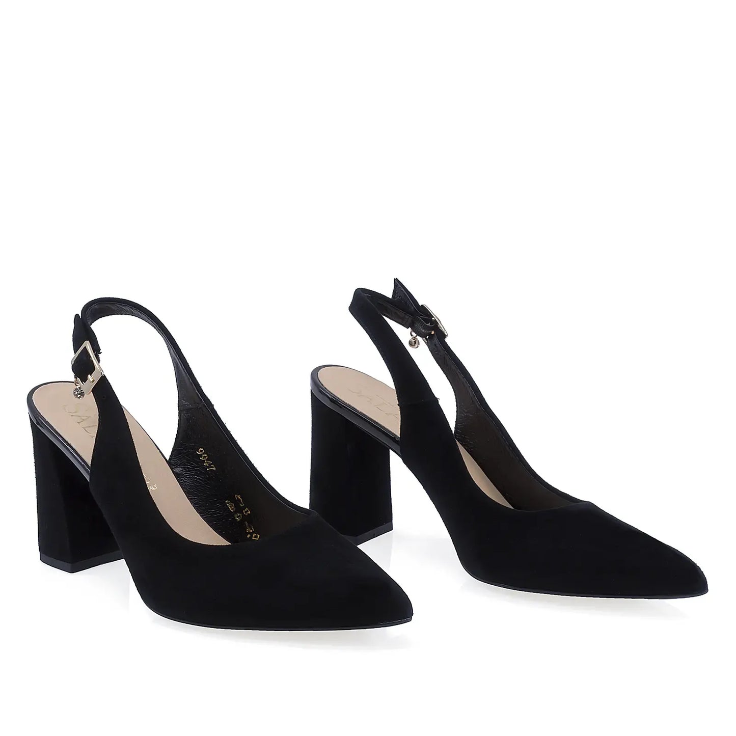pantofi eleganti dama Sala 947 negri varf inchis piele intoarsa design sofisticat