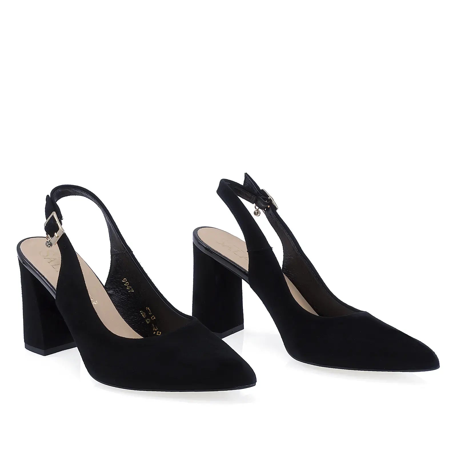 pantofi eleganti dama Sala 947 negri varf inchis piele intoarsa design sofisticat