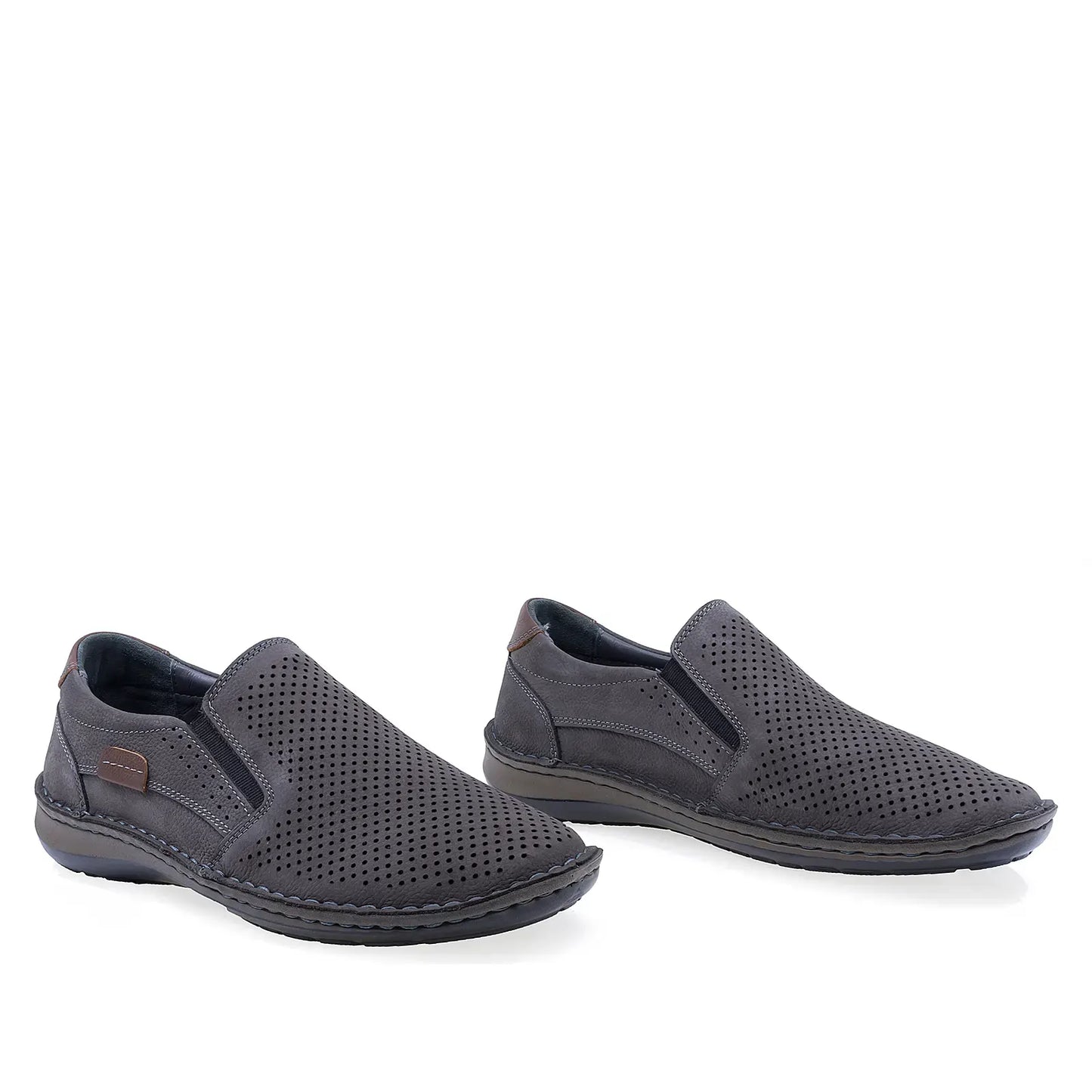 Pantofi bărbați Goretti nabuc gri închis, vedere din față, design elegant casual pentru ținute moderne