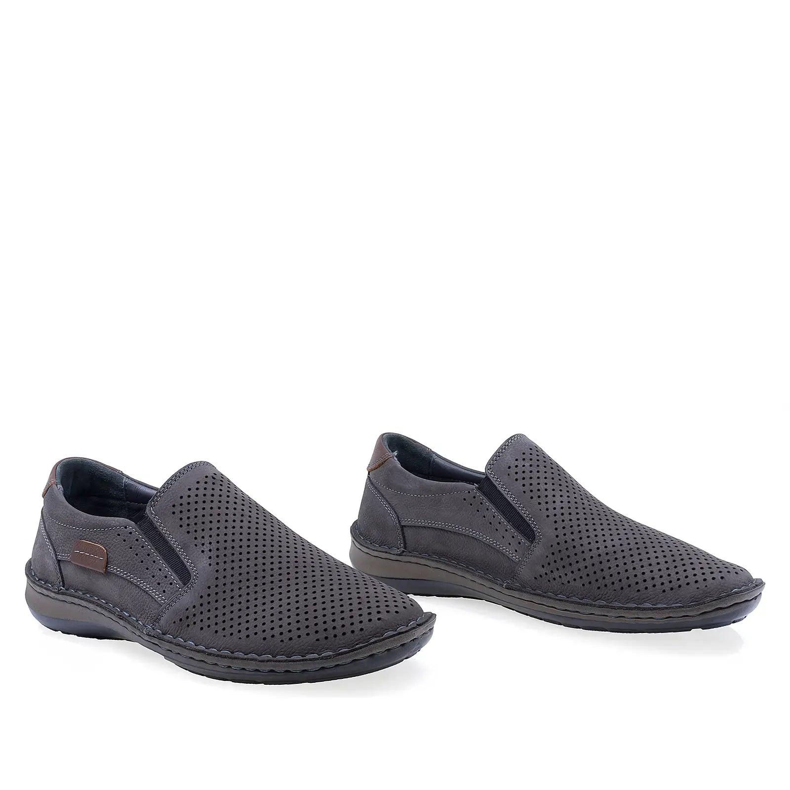Pantofi bărbați Goretti nabuc gri închis, vedere din față, design elegant casual pentru ținute moderne