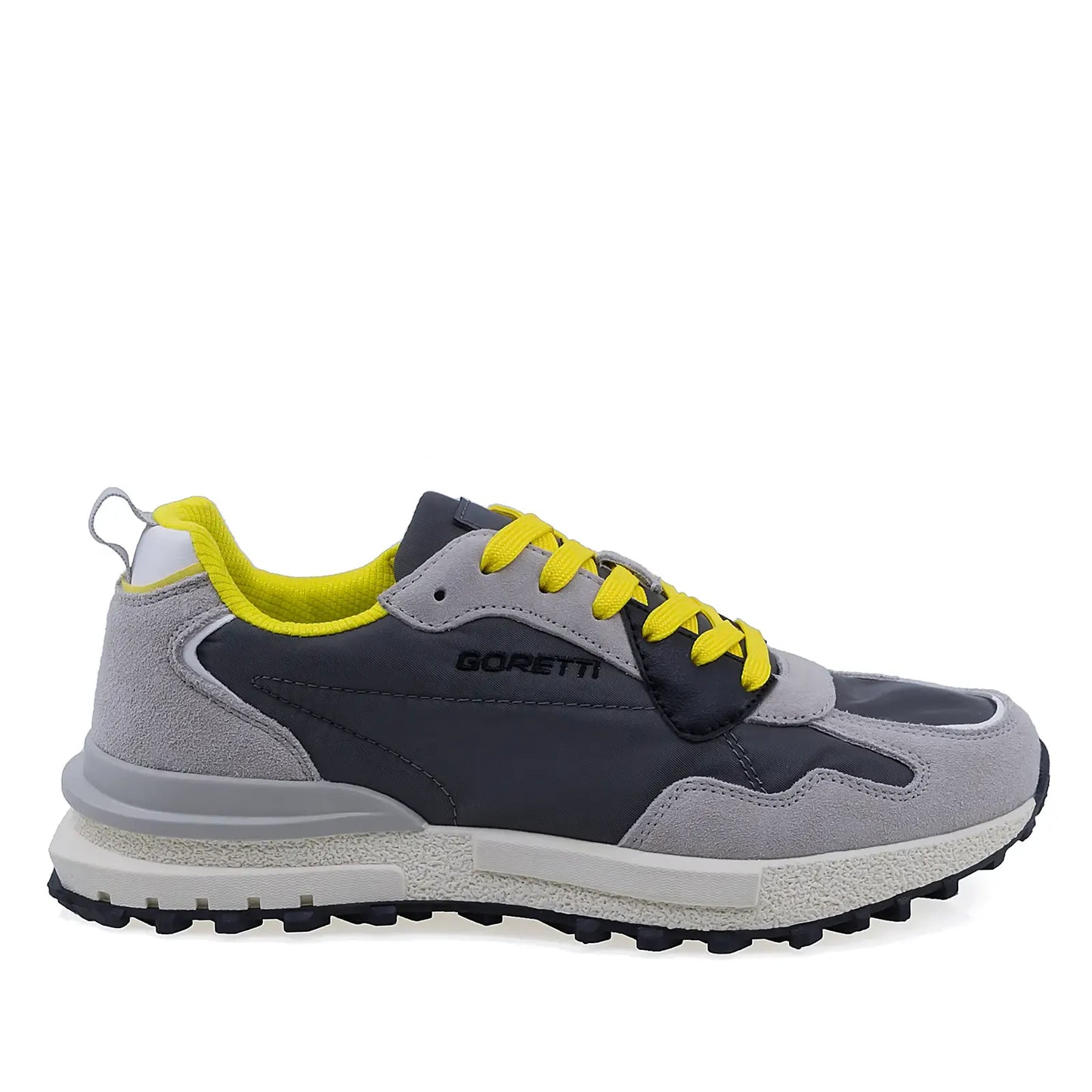 Pantofi sport bărbați Goretti gri, lateral dreapta, piele întoarsă și design modern confortabil