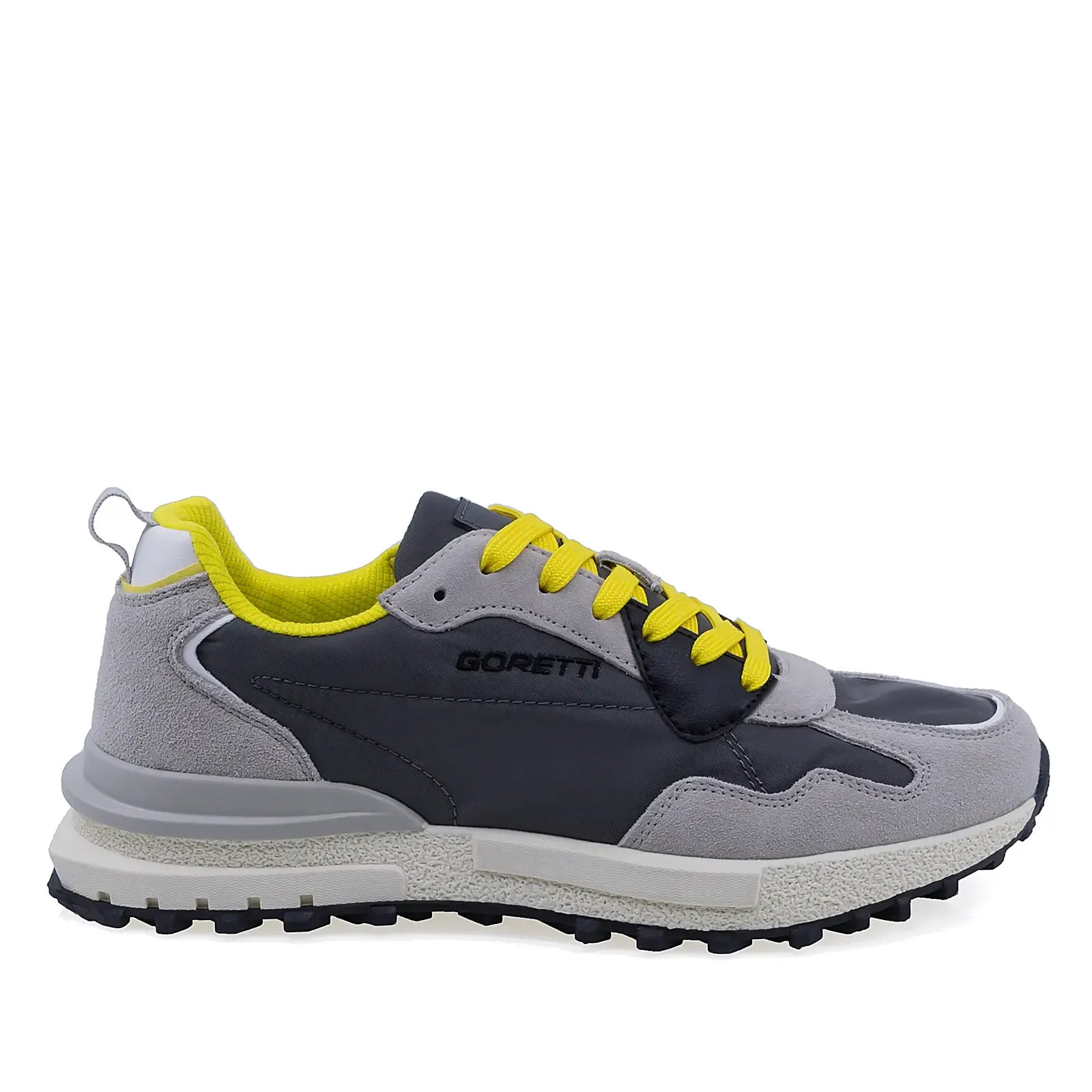 Pantofi sport bărbați Goretti gri, lateral dreapta, piele întoarsă și design modern confortabil