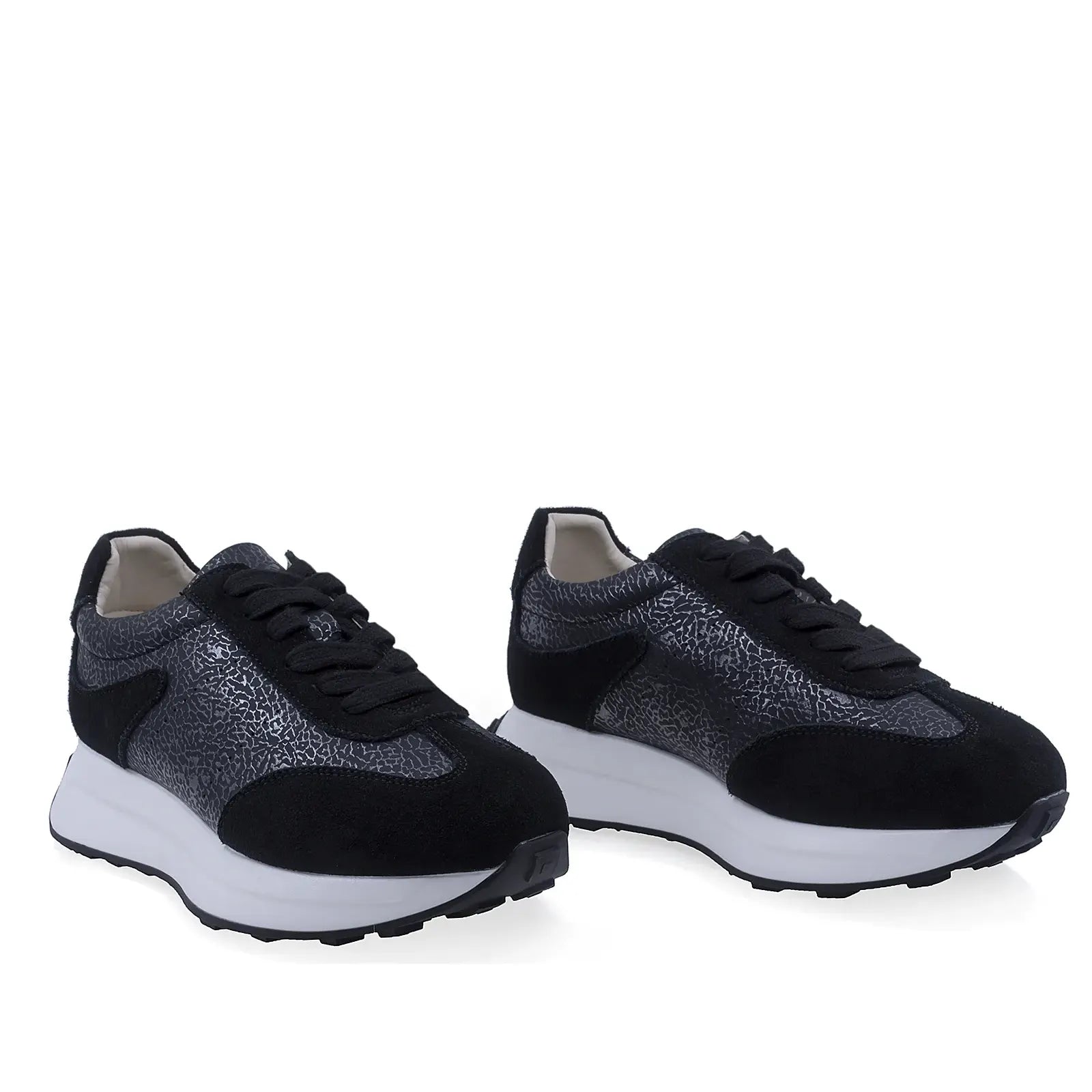 Pantofi sport damă negri din piele întoarsă, Anna Viotti D116-22082-01RY, design modern, vedere față