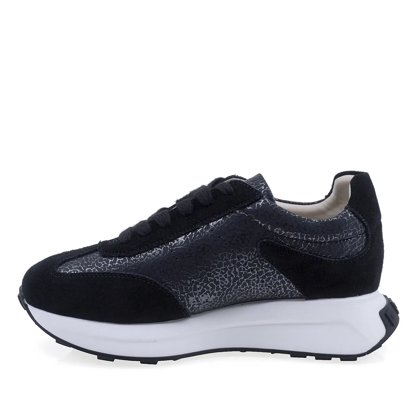 Pantofi sport damă Anna Viotti negri din piele întoarsă, design modern și confortabil, lateral stânga