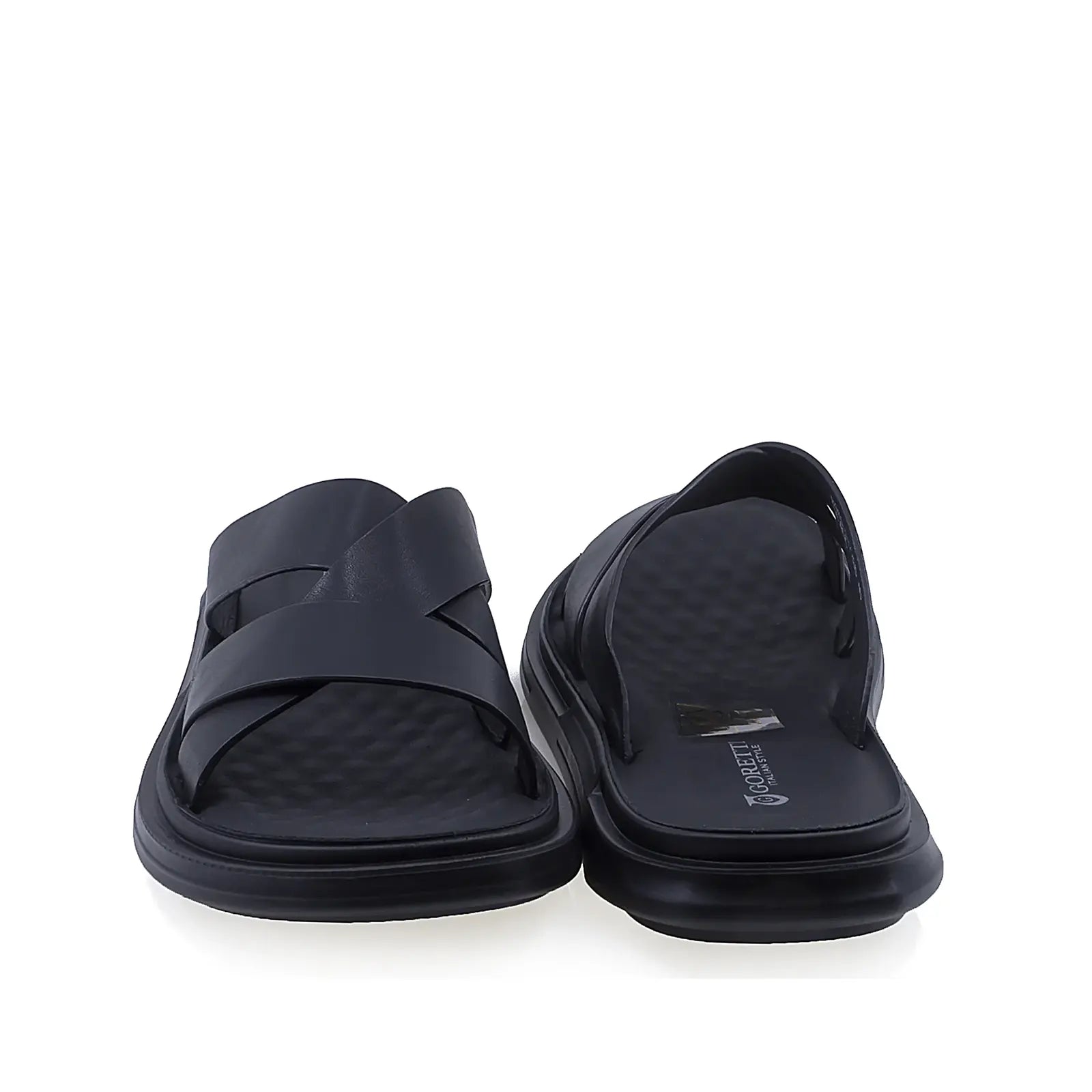 Papuci barbati casual Goretti B111-D17205 vedere din spate piele naturala neagra stil modern