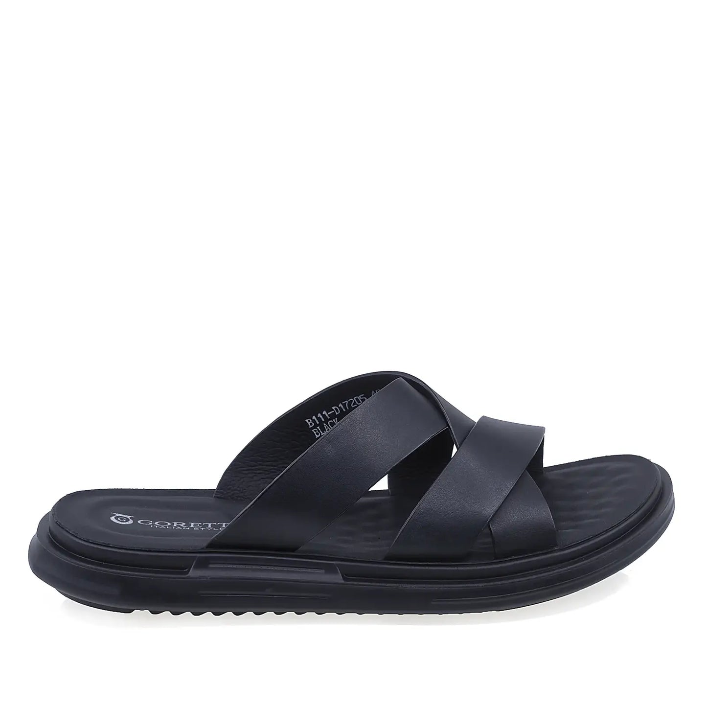 Papuci barbati Goretti B111-D17205 piele naturala neagra vedere lateral dreapta talpa foarte flexibila