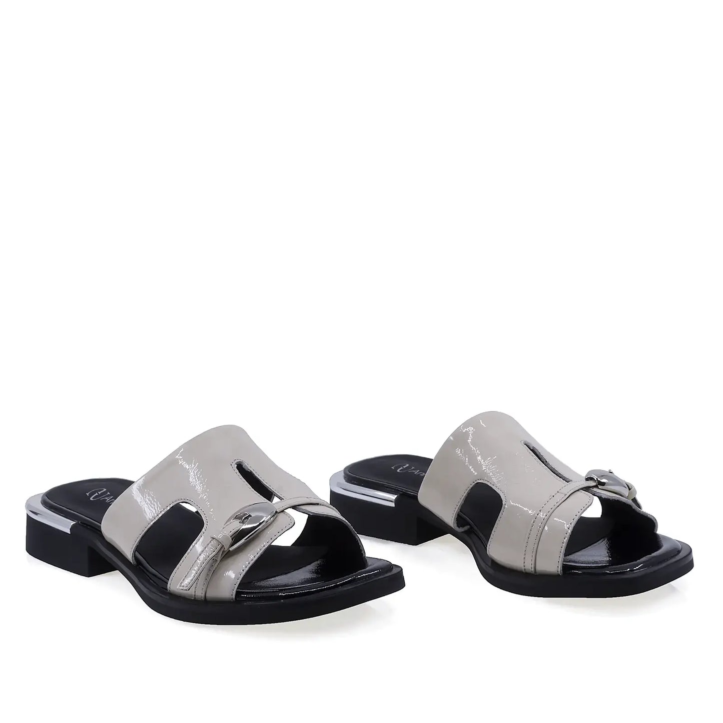 Papuci dama Anna Viotti 6452L-A93-C32 bej din piele naturala lacuita, model casual confortabil cu toc de 3 cm