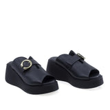 Papuci damă Anna Viotti D202-82383 negri din piele naturală, model casual confort cu platformă modernă