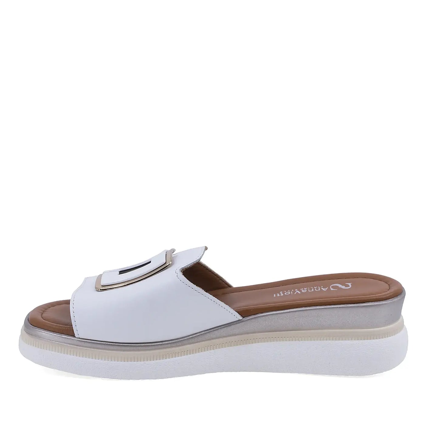 Papuci damă casual Anna Viotti D22-L1063 albi din piele naturală, ideali pentru purtare zilnică