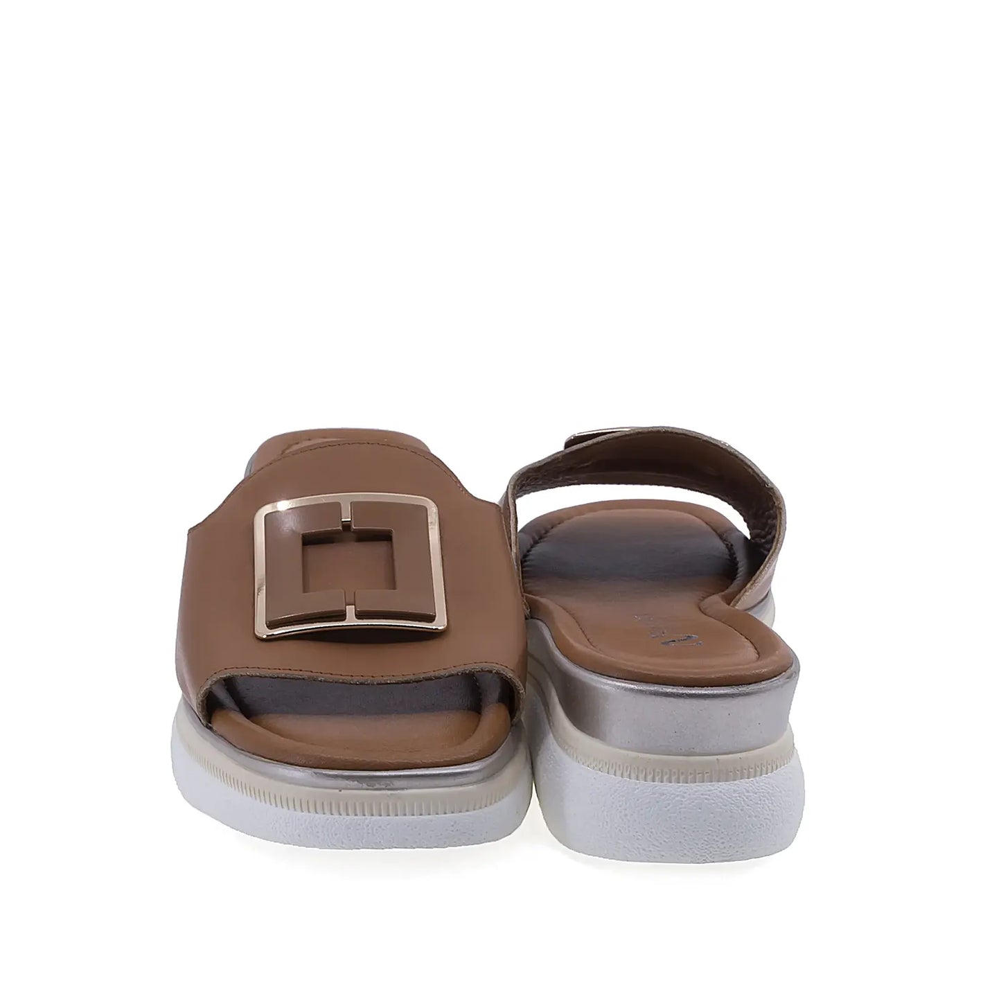 Papuci damă casual Anna Viotti D22-L1063 coniac, cu platformă de 5 cm pentru susținere și confort zilnic