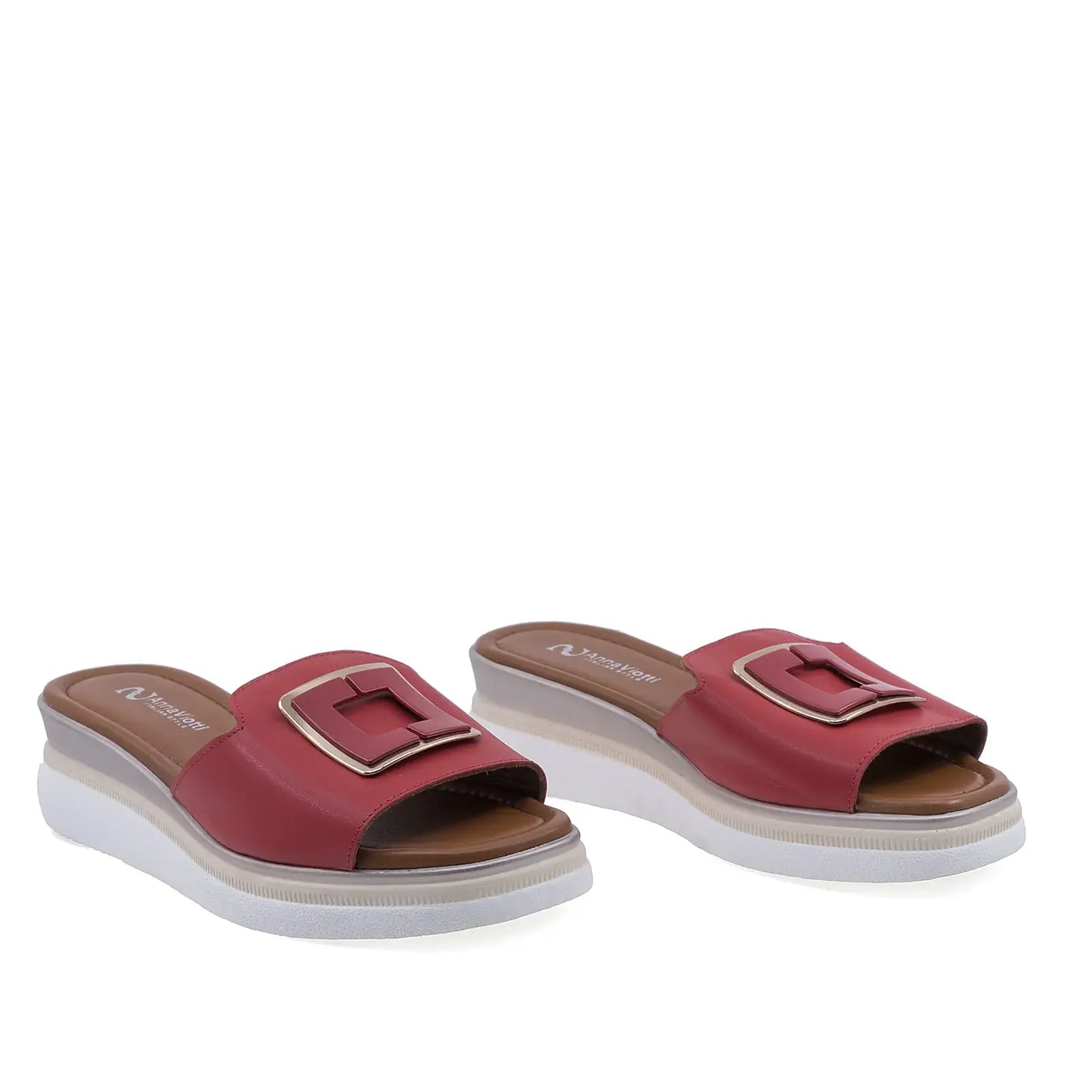 Papuci damă Anna Viotti D22-L1063 roșii din piele naturală, cu platformă confortabilă și design casual modern