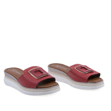 Papuci damă Anna Viotti D22-L1063 roșii din piele naturală, cu platformă confortabilă și design casual modern