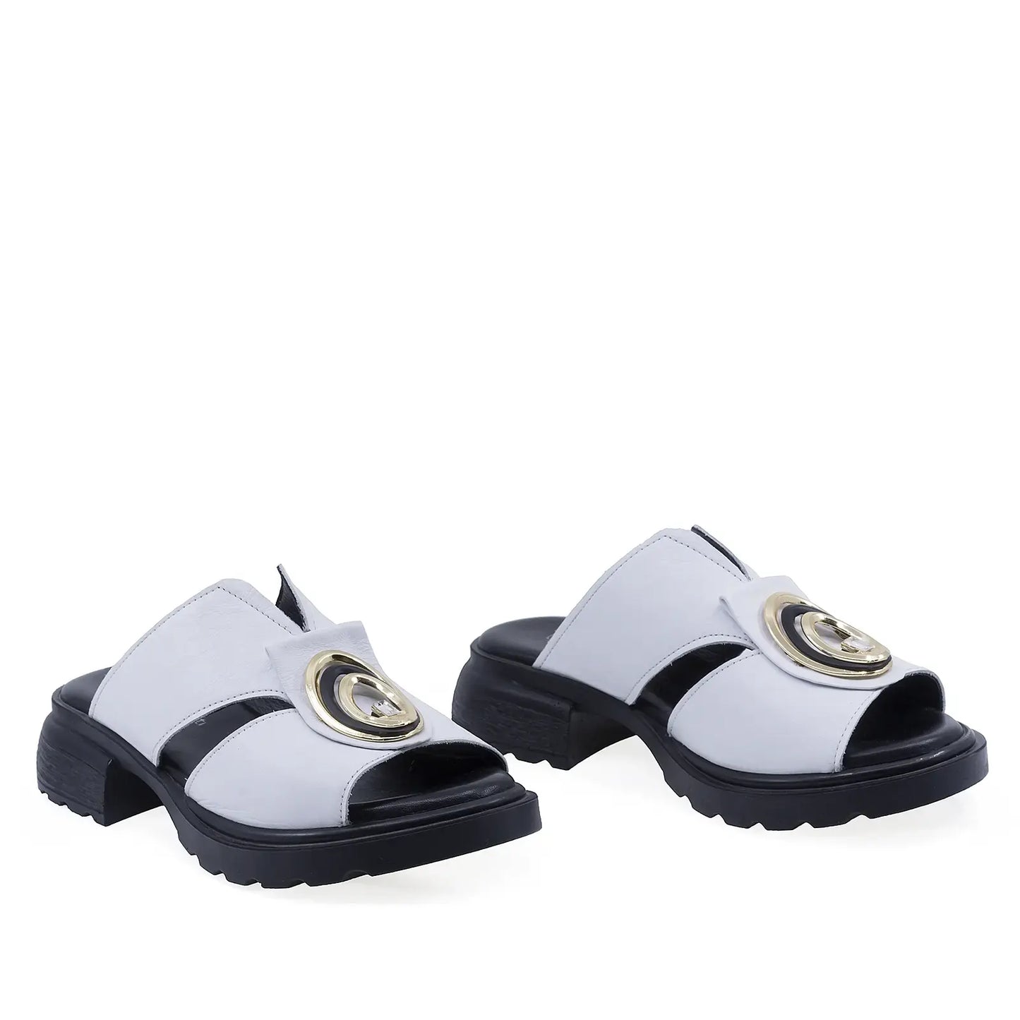 Papuci dama Anna Viotti D22-S637 albi din piele naturala box