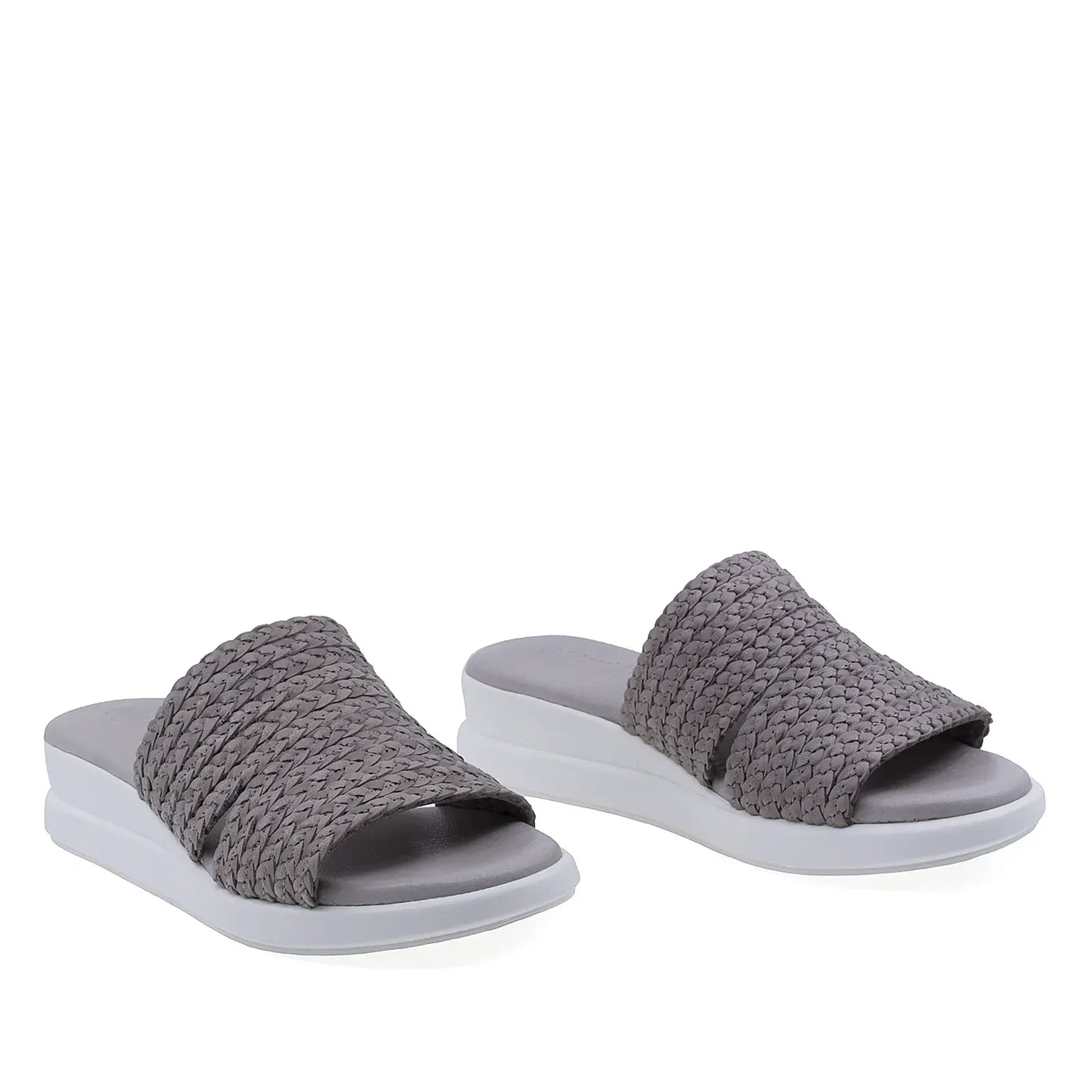 Papuci damă Anna Viotti D26-739 gri din piele naturală cu aspect împletit
