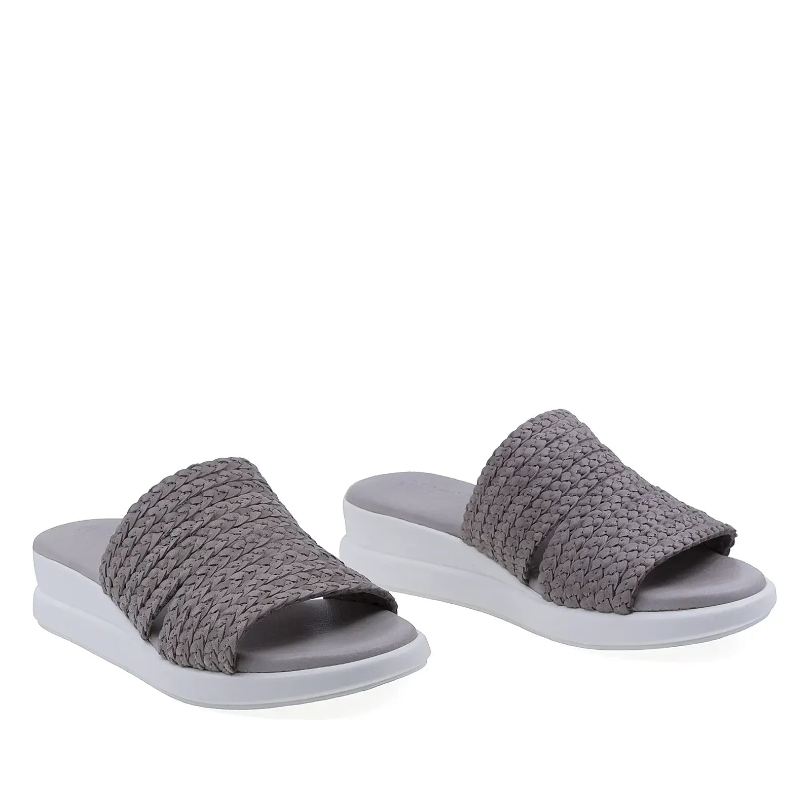 Papuci damă Anna Viotti D26-739 gri din piele naturală cu aspect împletit
