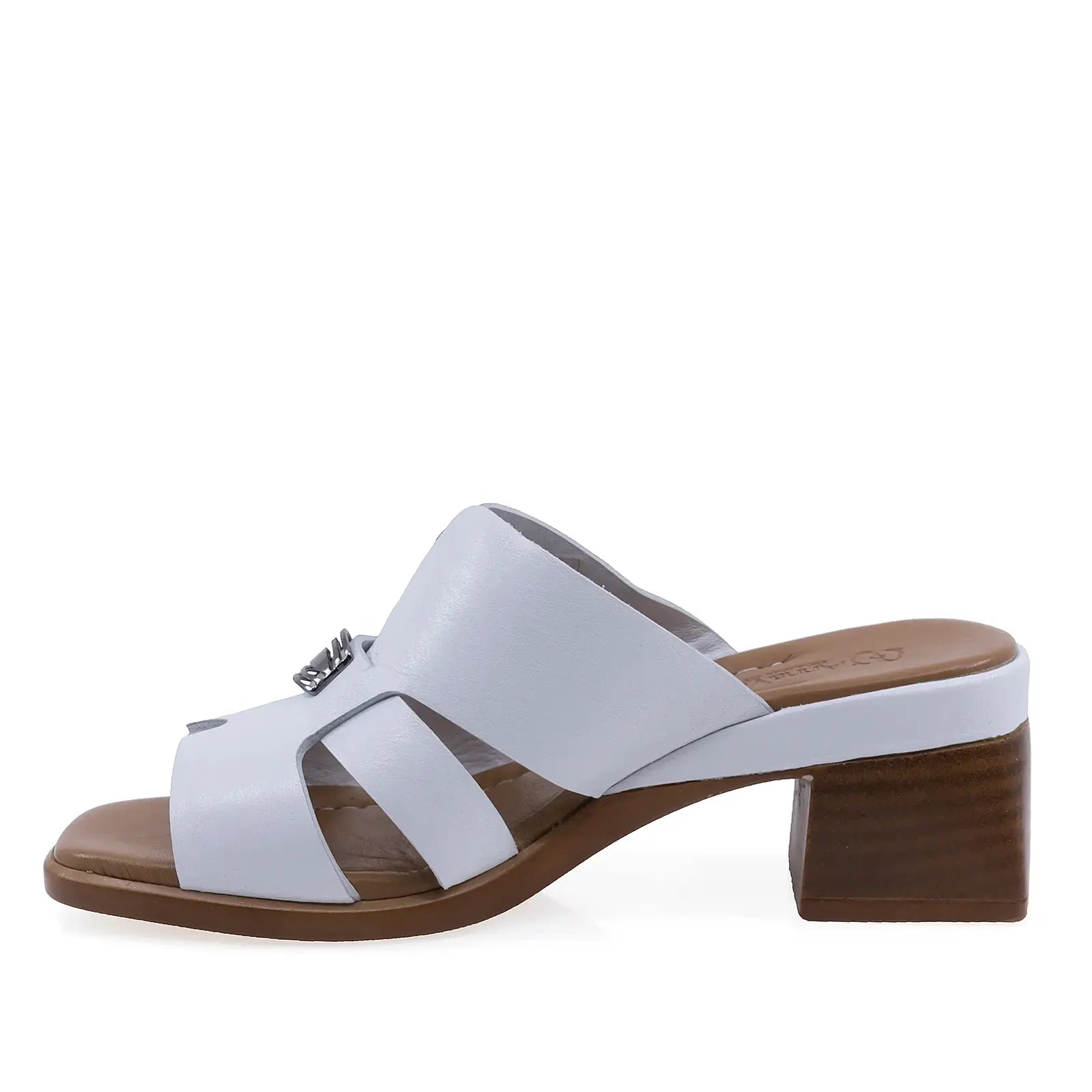 Papuci dama casual Anna Viotti D42-12131 albi din piele naturala
