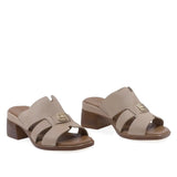 Papuci dama Anna Viotti D42-12131 bej din piele naturala cu toc patrat de 6 cm
