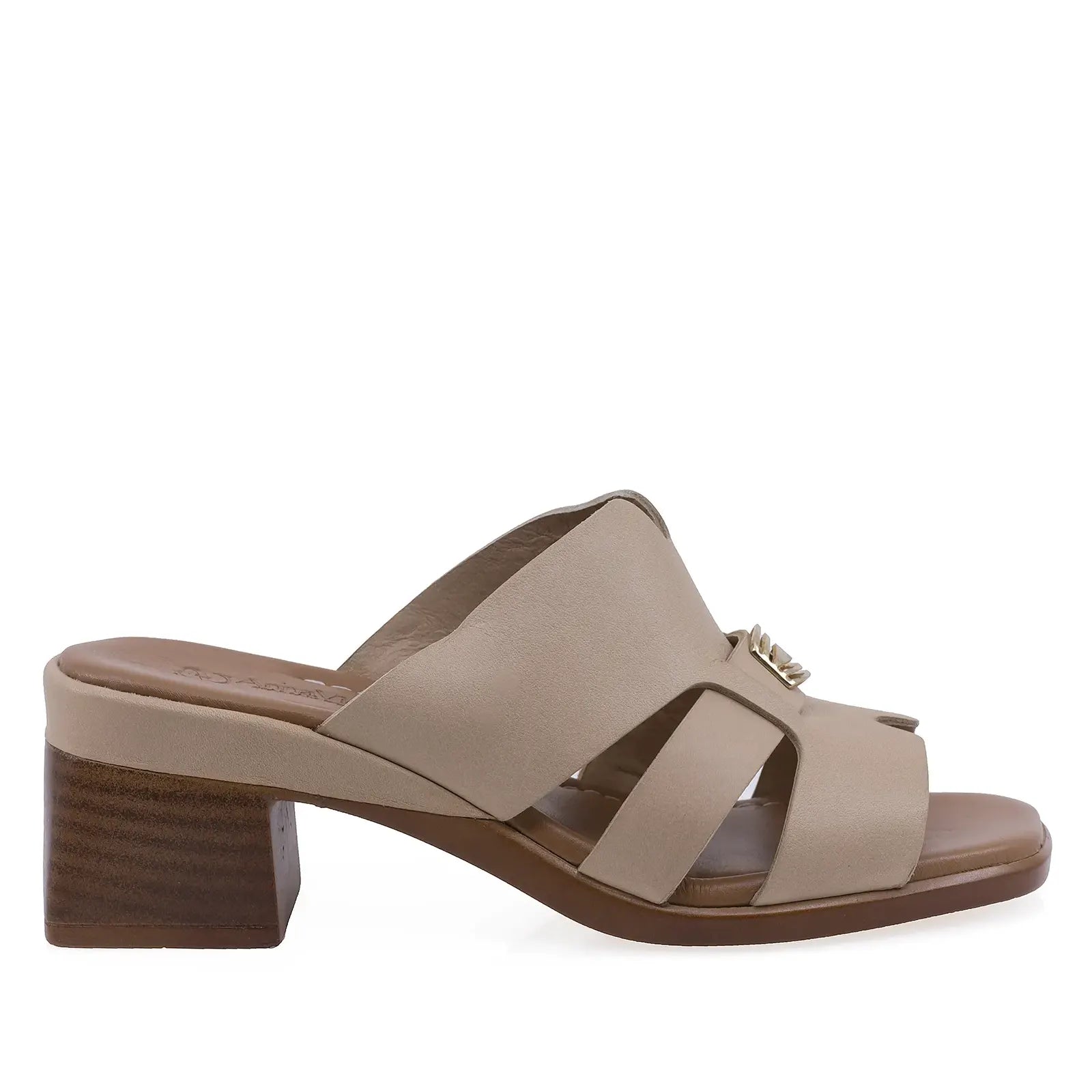 Papuci dama Anna Viotti D42-12131 bej, vedere laterala dreapta, model casual din piele naturala