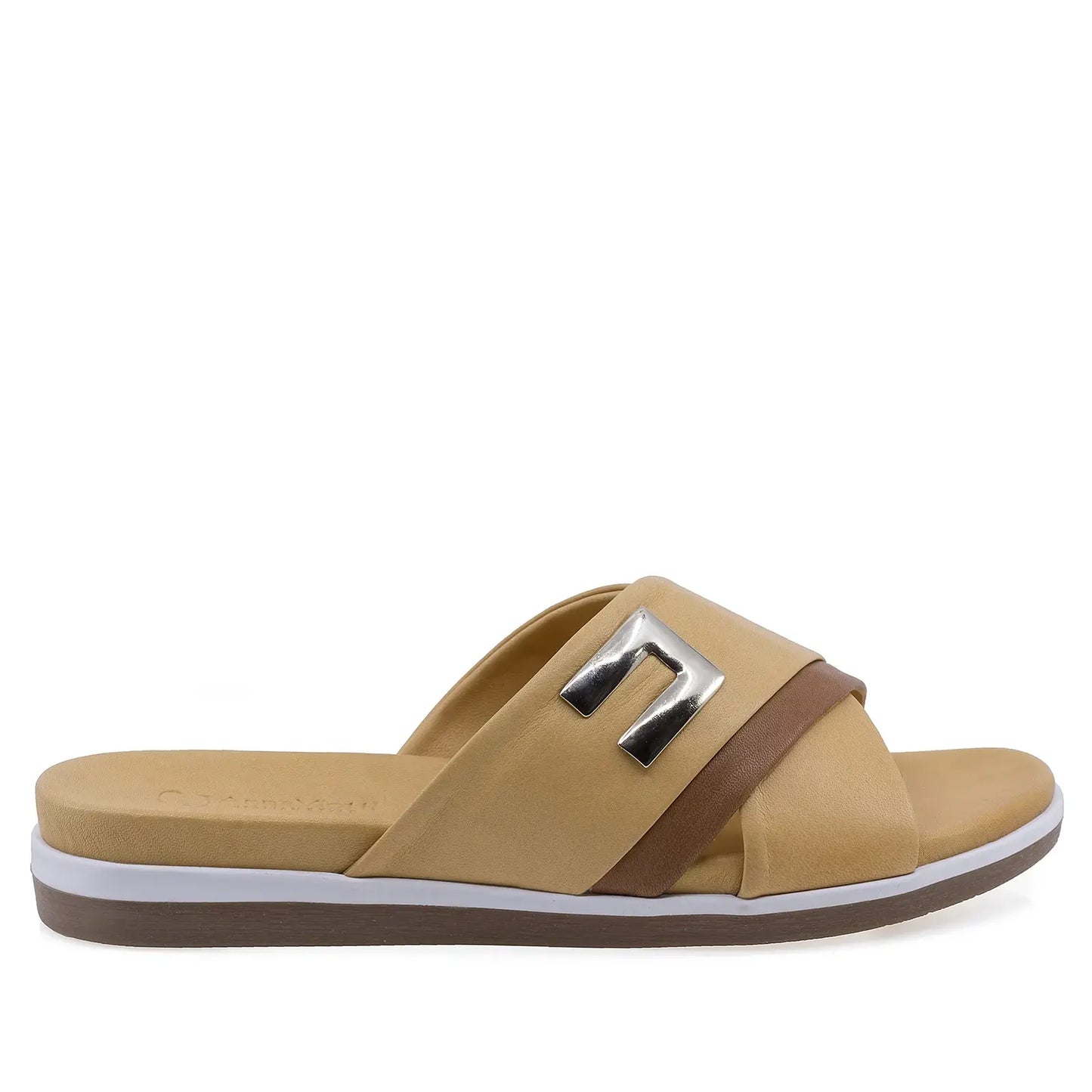 Papuci dama Anna Viotti D45-2570 galbeni, vedere laterala dreapta, model casual din piele naturala