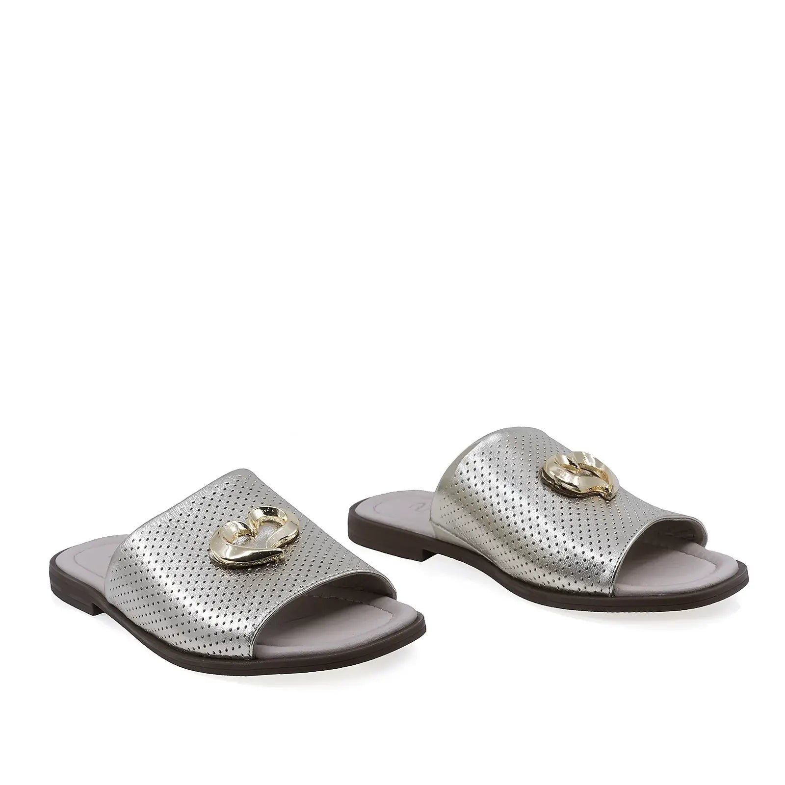Papuci damă Anna Viotti D50-1715 aurii din piele naturală, design casual și confortabil
