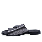 Papuci damă Anna Viotti D50-1715 din piele naturală platin, vedere laterală stângă