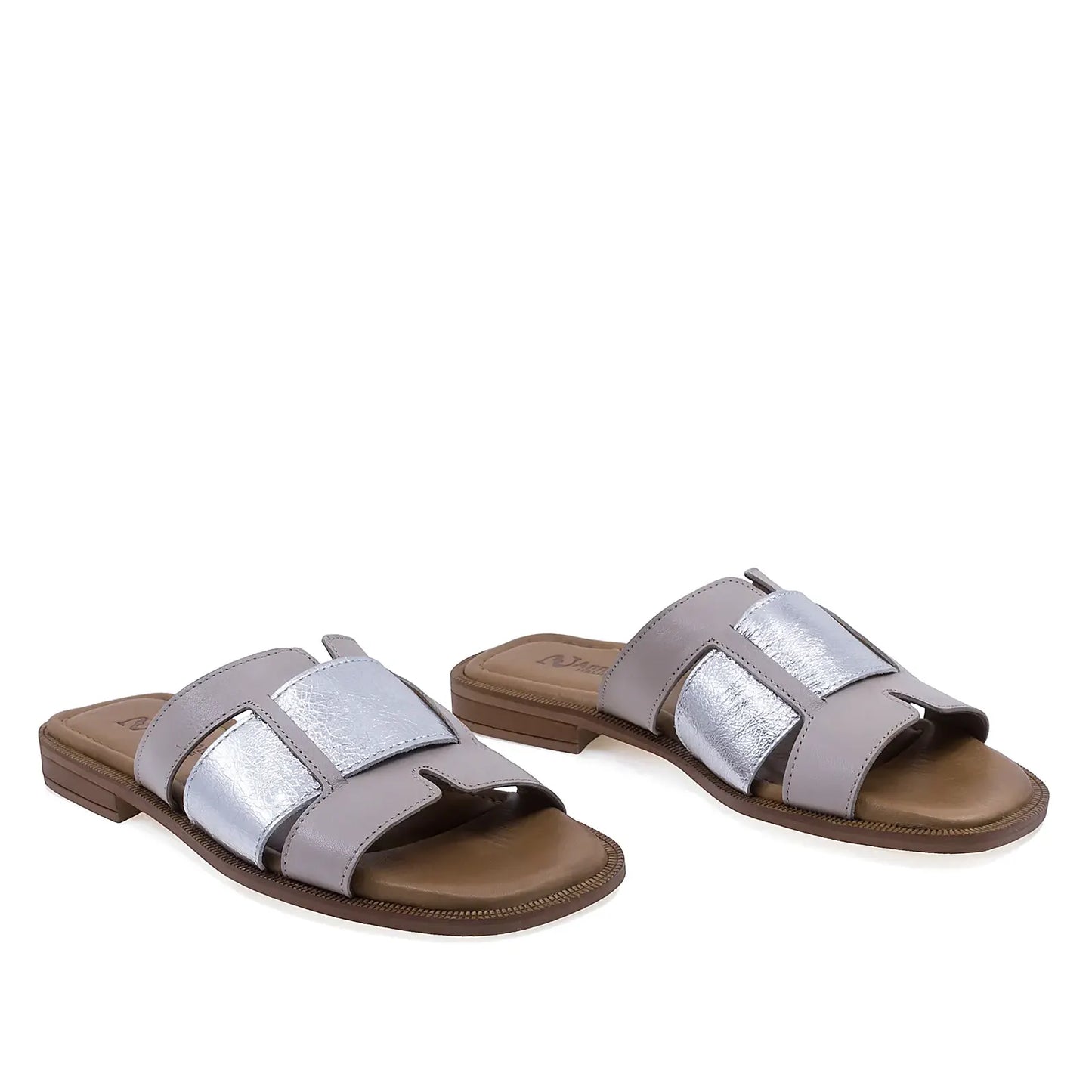 Papuci damă Anna Viotti D57-16231 gri argintiu din piele naturală, model casual elegant și confortabil
