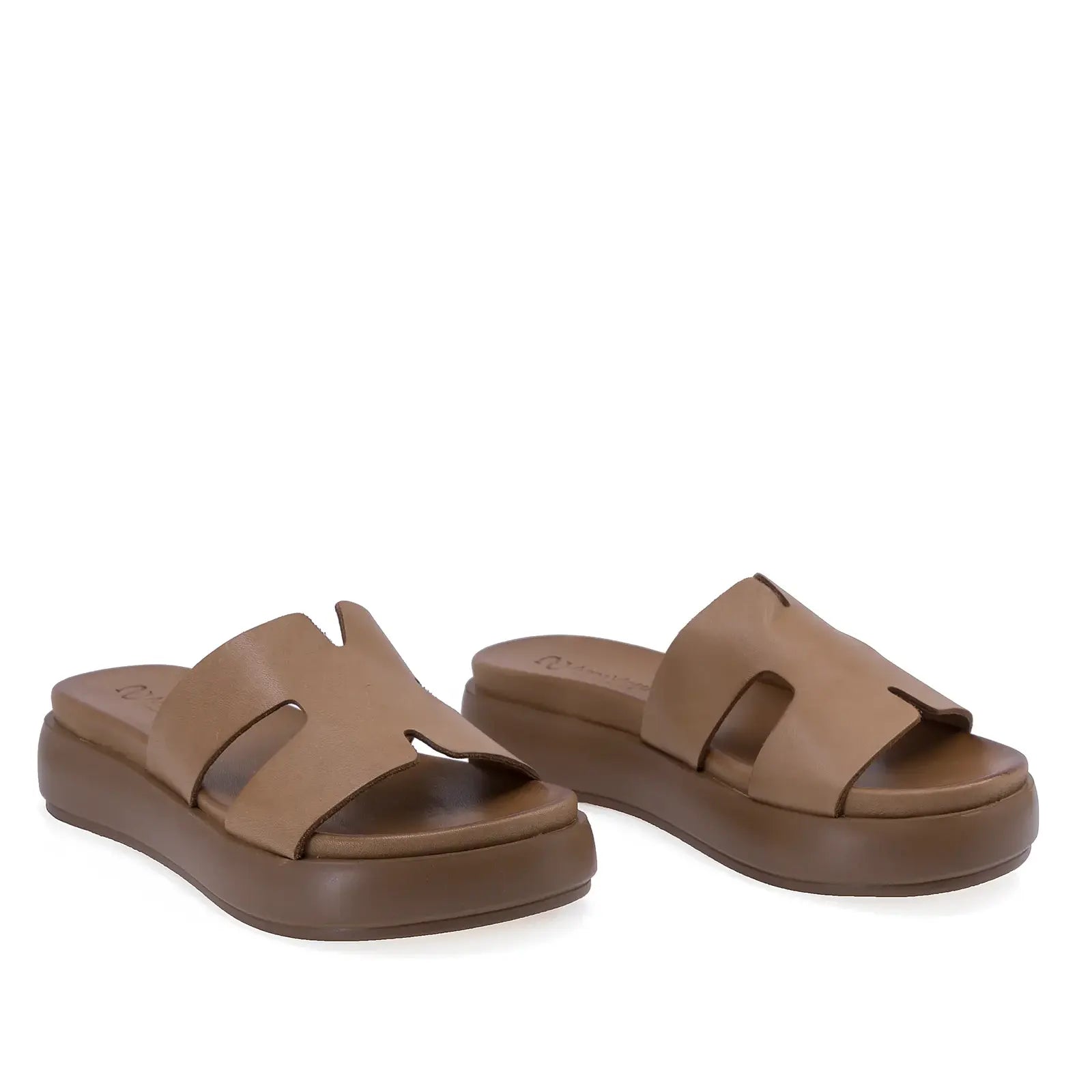 Papuci dama Anna Viotti D58-2713 coniac din piele naturala box, cu platforma confortabila si design casual modern