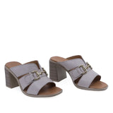 Papuci damă Anna Viotti D58-3032 gri din piele naturală, cu toc pătrat și design casual-elegant