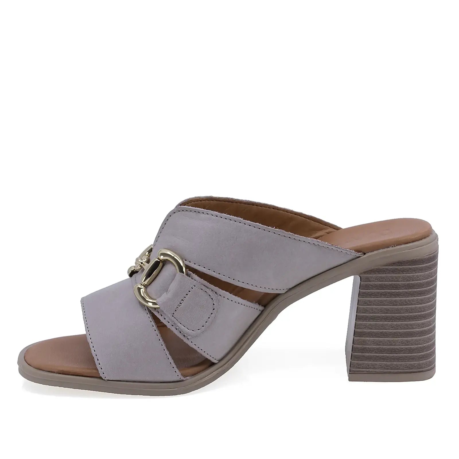 Papuci damă Anna Viotti D58-3032 gri din piele naturală, cu toc stabil și aspect elegant