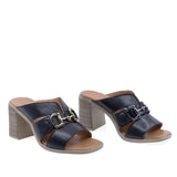 Papuci dama Anna Viotti D58-3032 negri din piele naturala, cu toc patrat si design casual-elegant modern