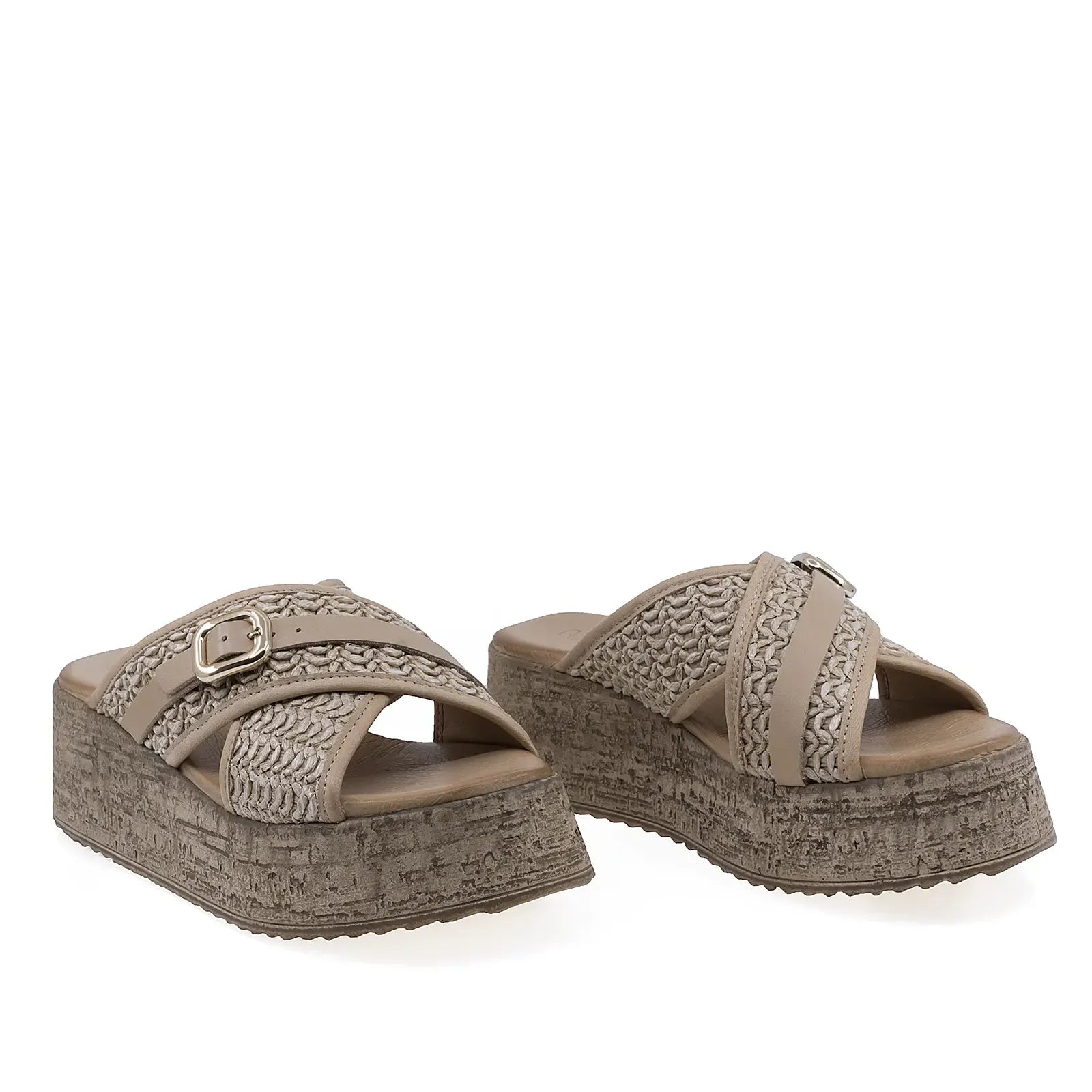 Papuci dama Anna Viotti D58-6104 bej din piele naturala cu platforma