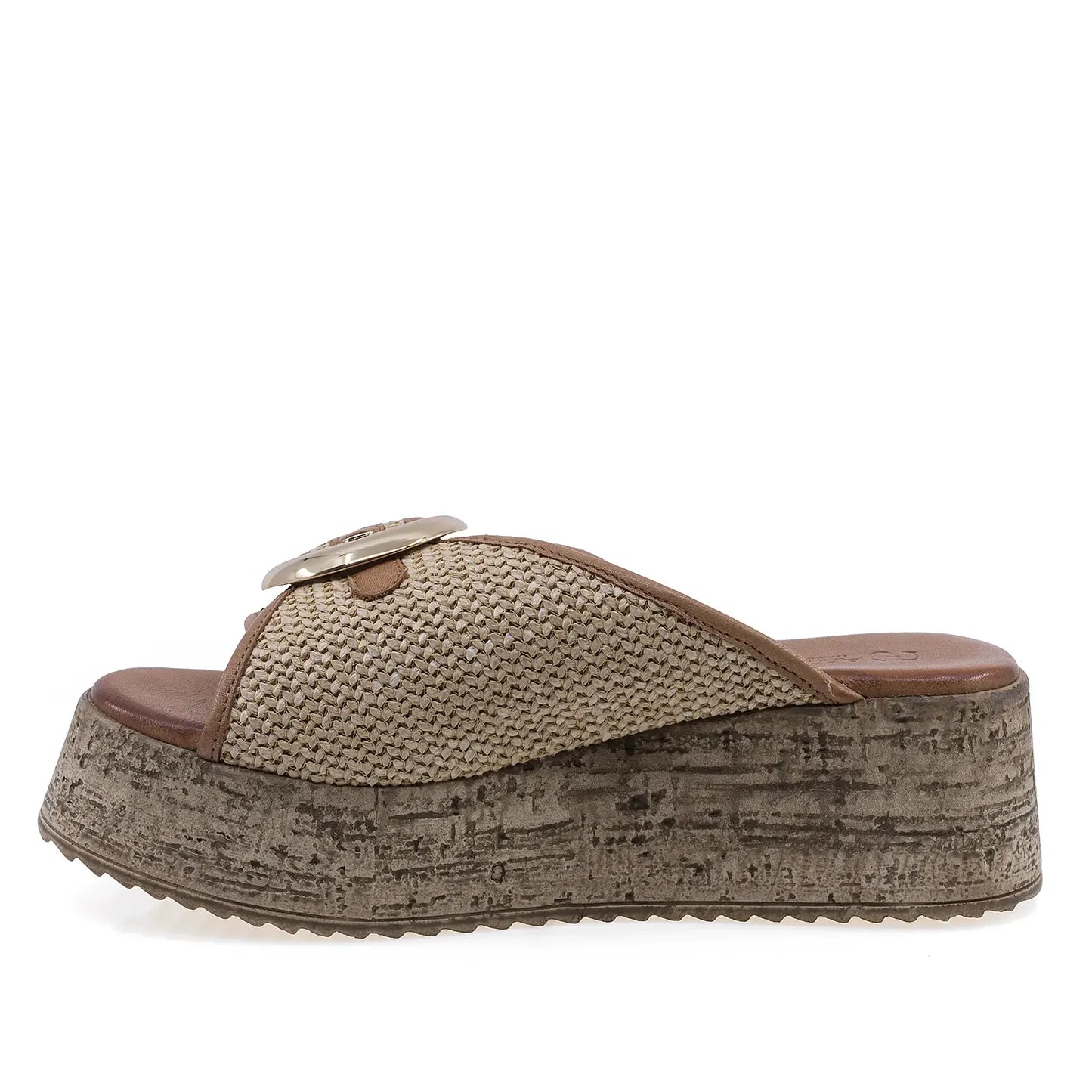 Papuci dama casual Anna Viotti D58-7002 din piele naturala coniac, vedere laterala stanga