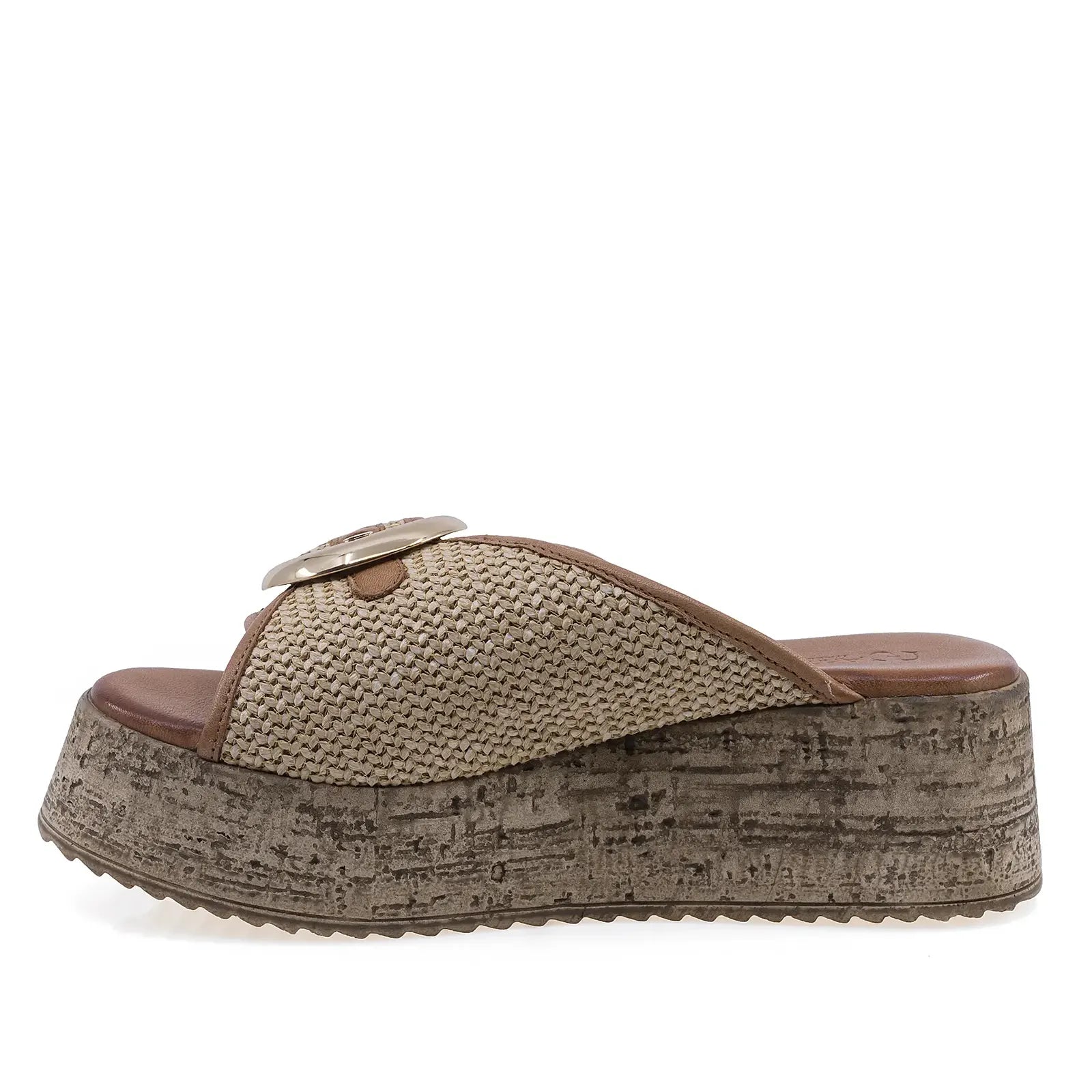 Papuci dama casual Anna Viotti D58-7002 din piele naturala coniac, vedere laterala stanga