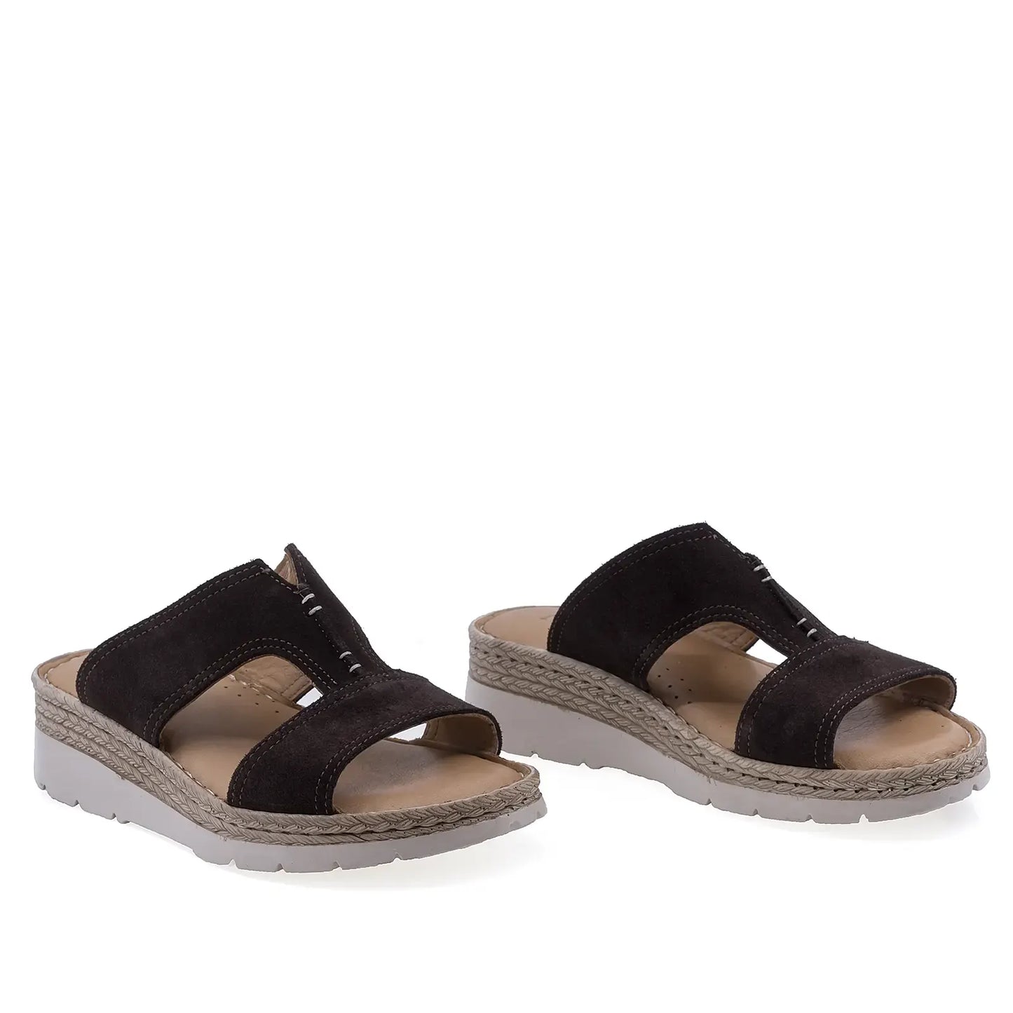 Papuci damă Anna Viotti D60-432 maro din piele întoarsă, cu branț fusbet și design casual confort