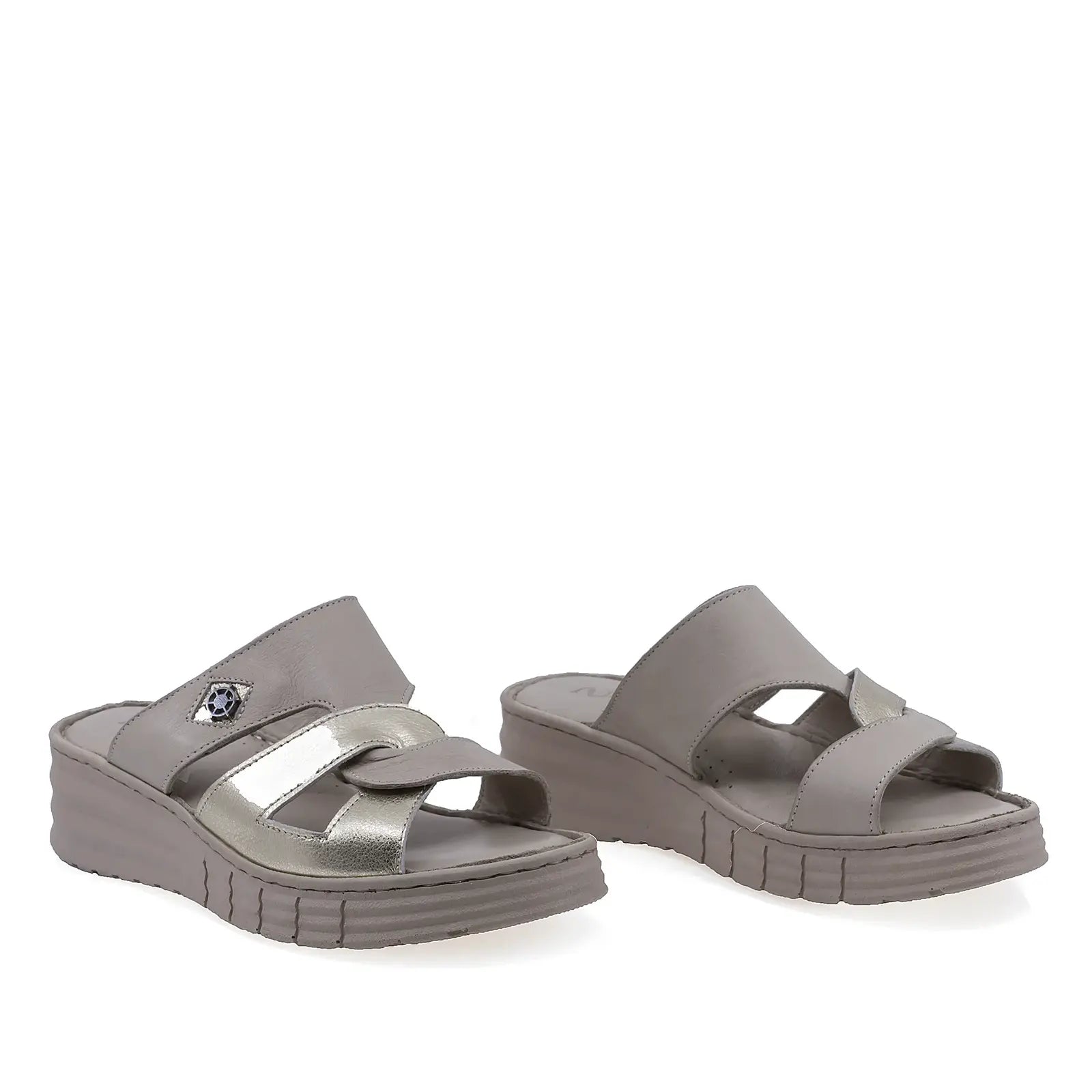Papuci dama Anna Viotti D60-453 bej din piele naturala, cu brant fusbet si platforma confortabila