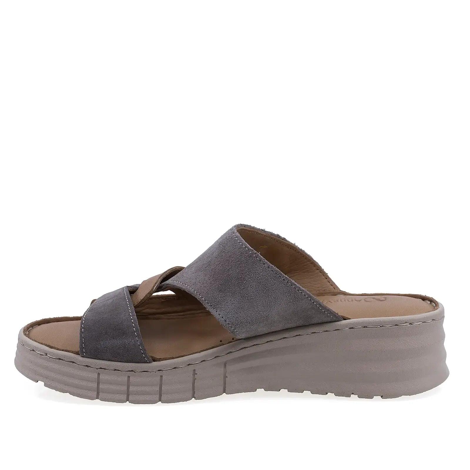 Papuci dama Anna Viotti D60-453 gri coniac din piele naturala, cu platforma usoara si design modern